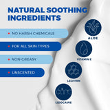 Numb Master con aloe y vitamina E para cuidado suave de la piel.