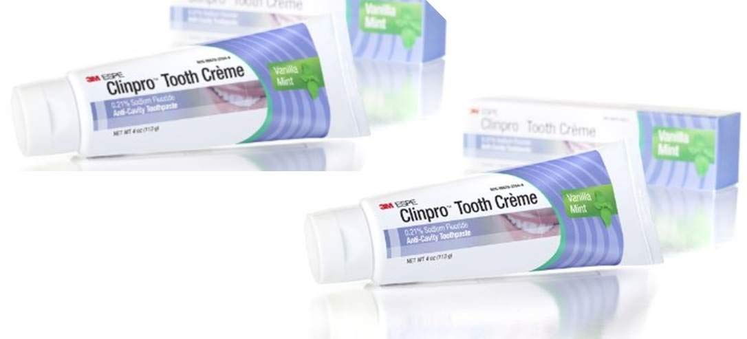 Clinpro Pasta dental vainilla-menta, limpieza suave y posible prevención de caries en el uso diario.