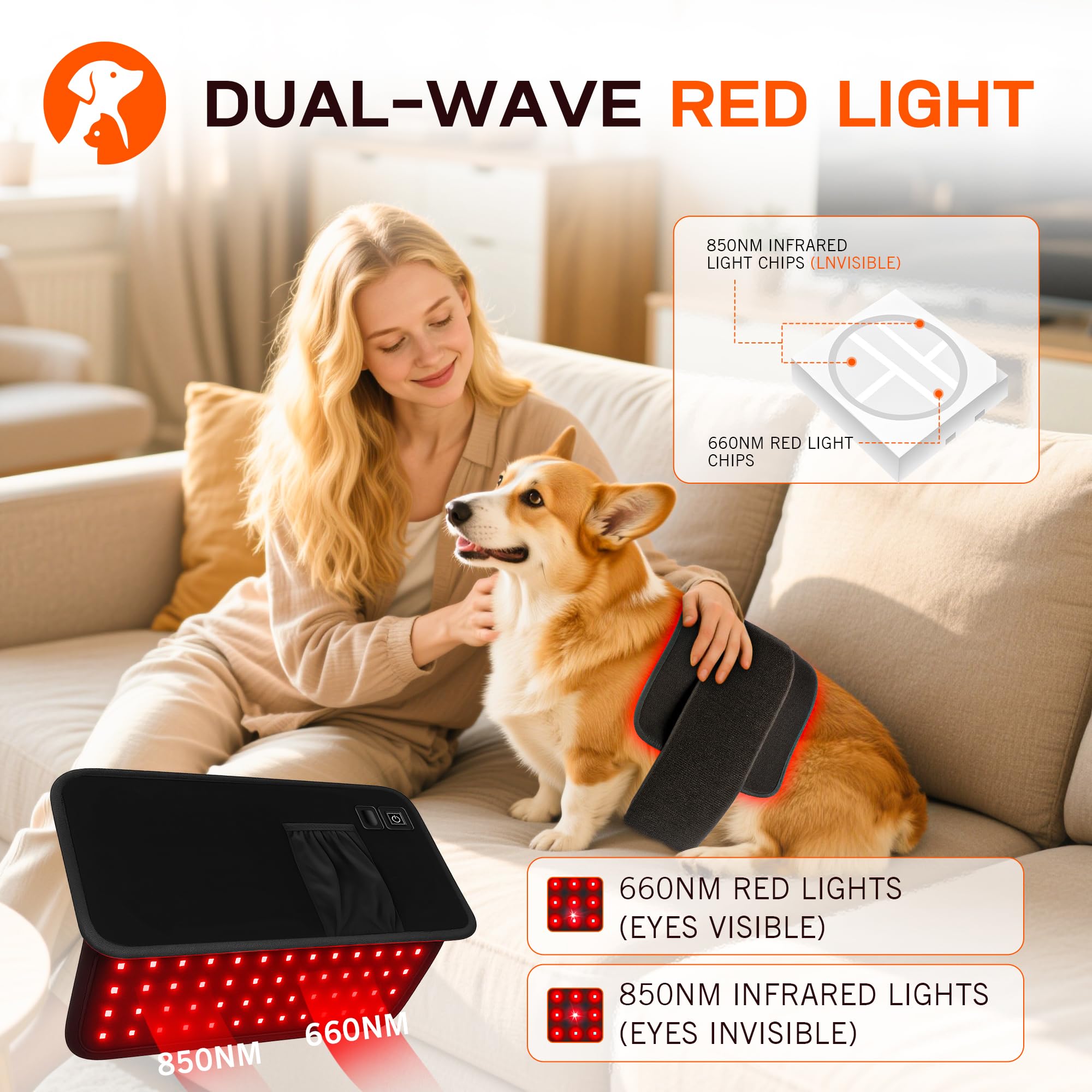 Pad de Luz Roja 660/850 nm de Clocness para perros.