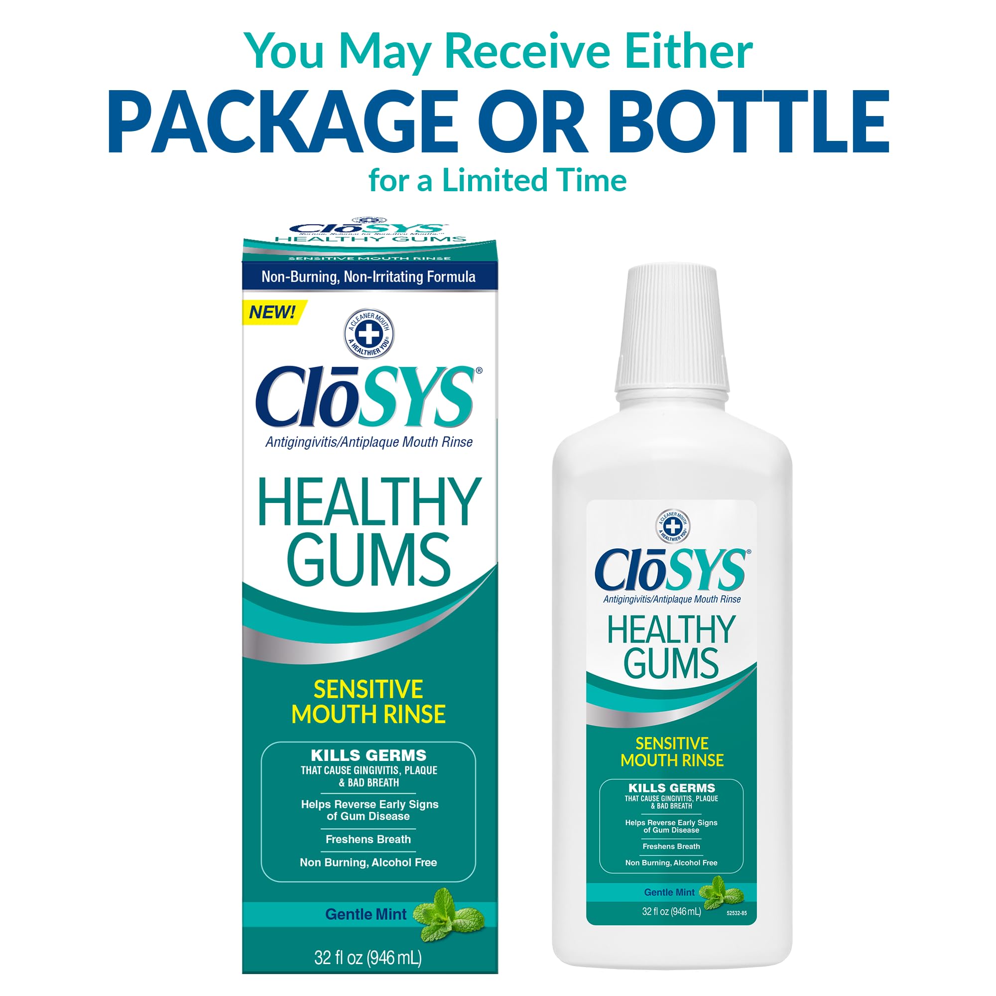 CloSYS: enjuague bucal de uso diario para higiene bucal suave y efectiva.