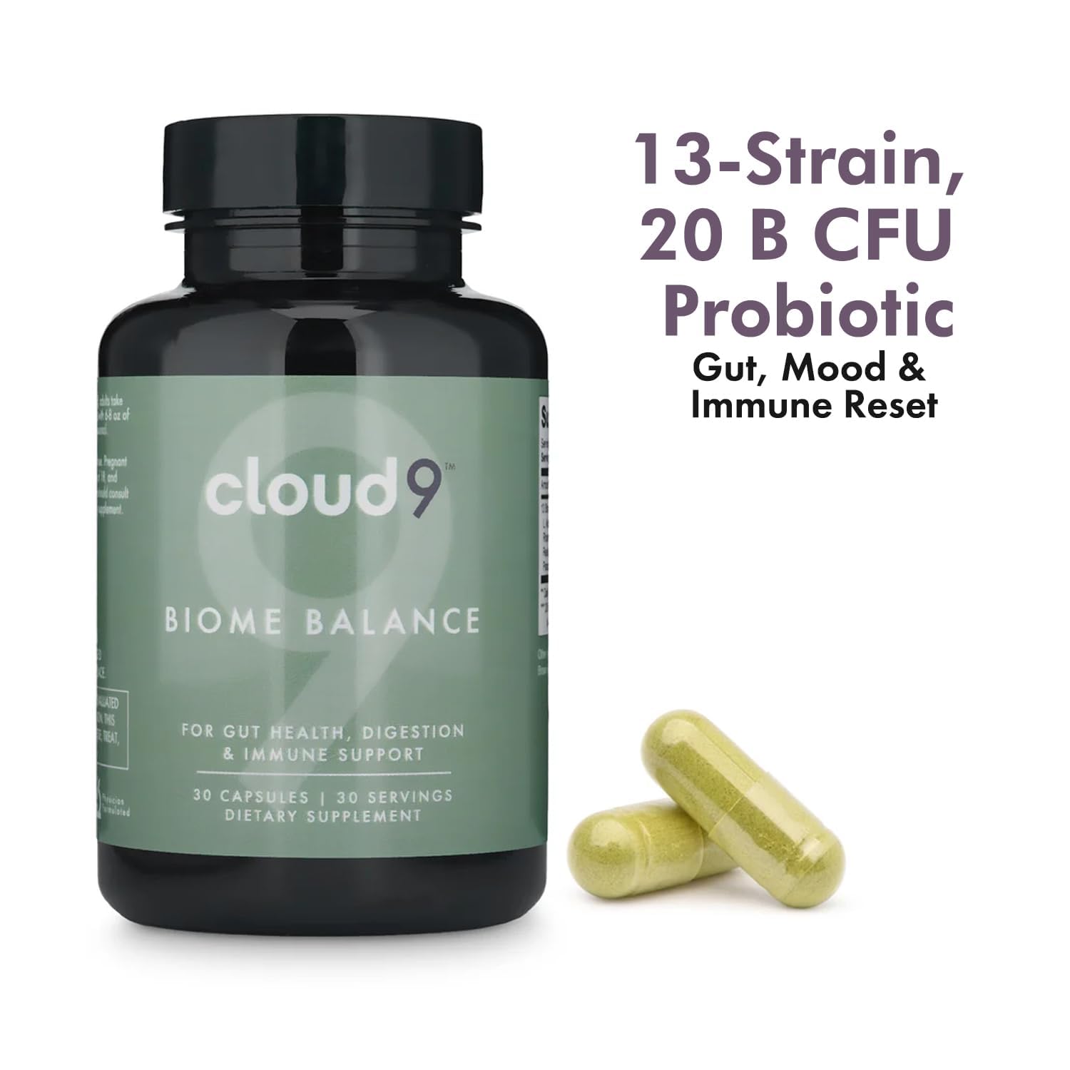 CLOUD9 Biome Balance etiqueta frontal mostrando información vegana.