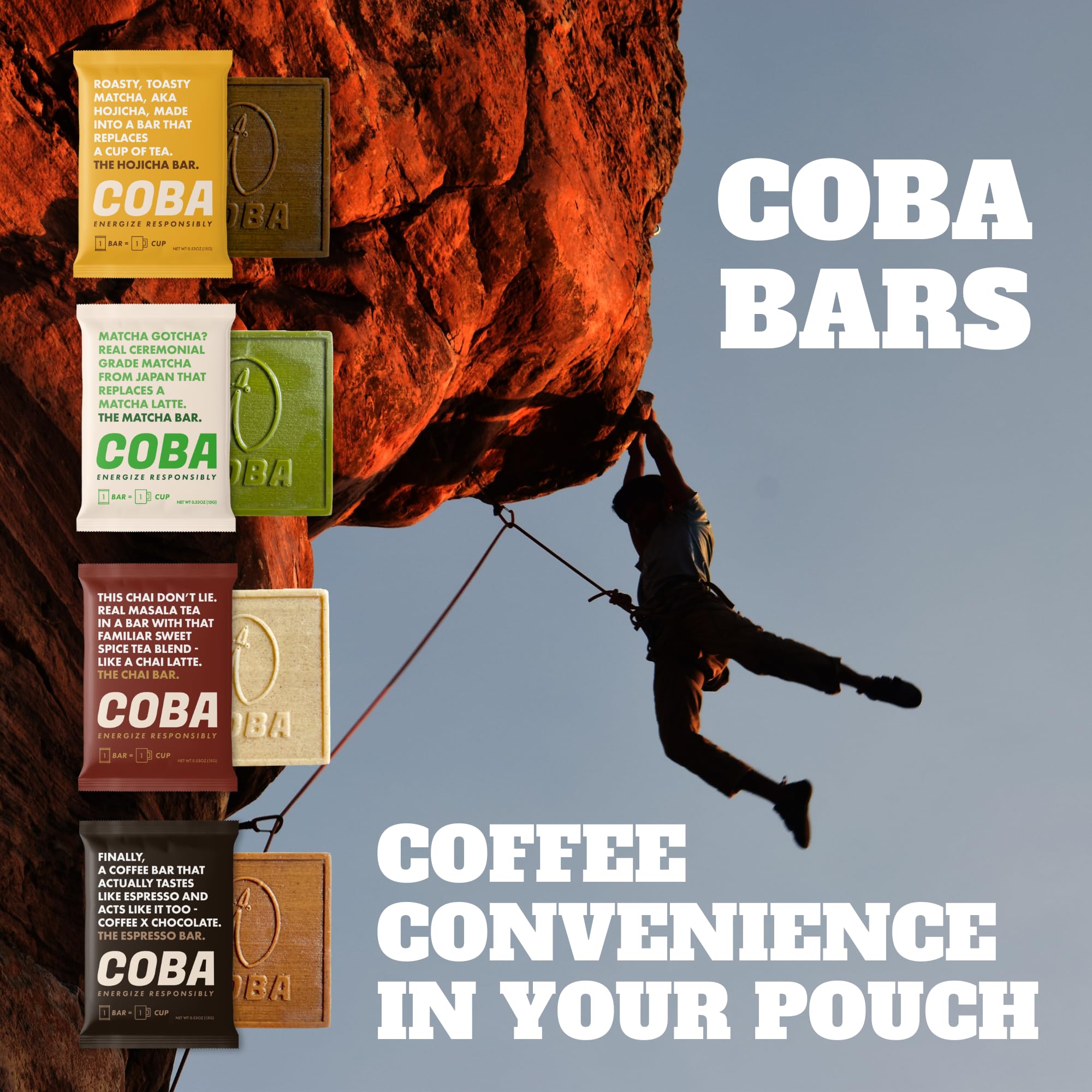 COBA barra chocolate cafeina en mochila para snack diario
