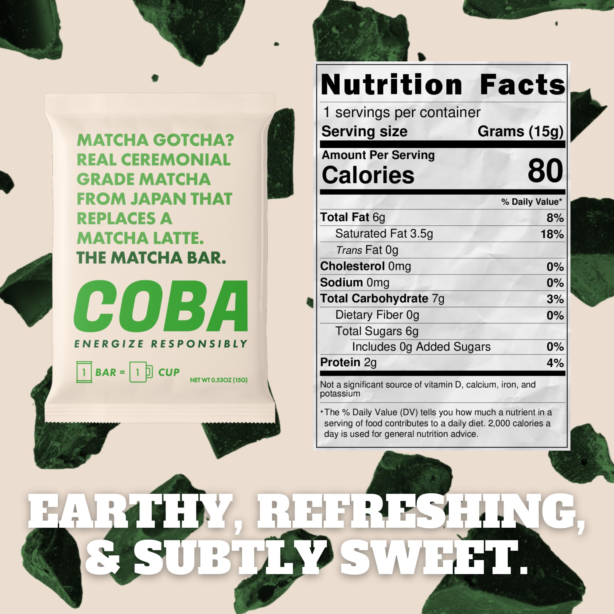 COBA barra chocolate cafeina Matcha para sabor suave