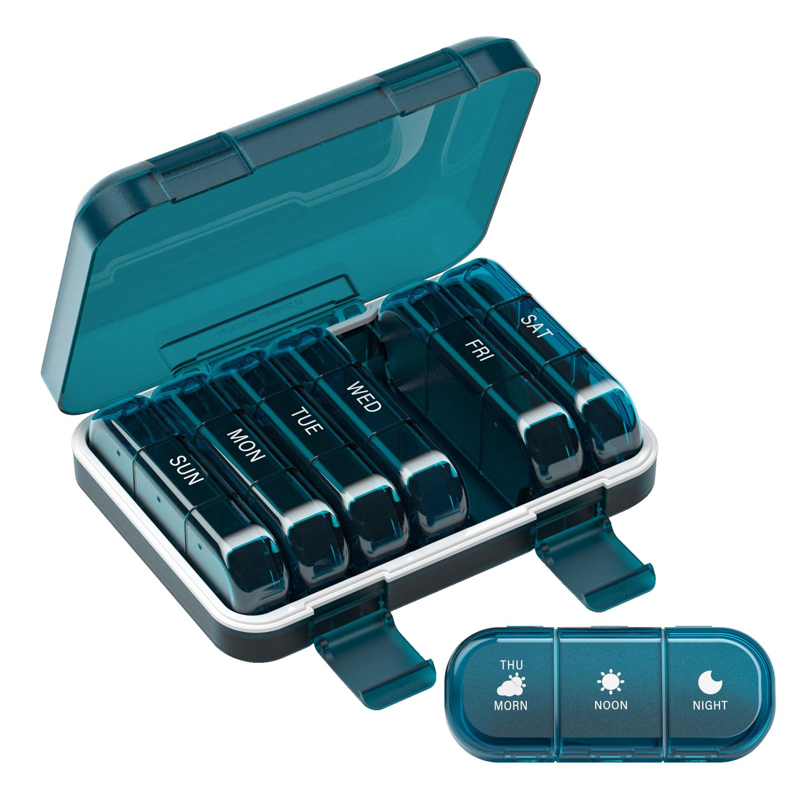 Codcaw organizador de pastillas azul, ideal para viajes cortos y uso diario.