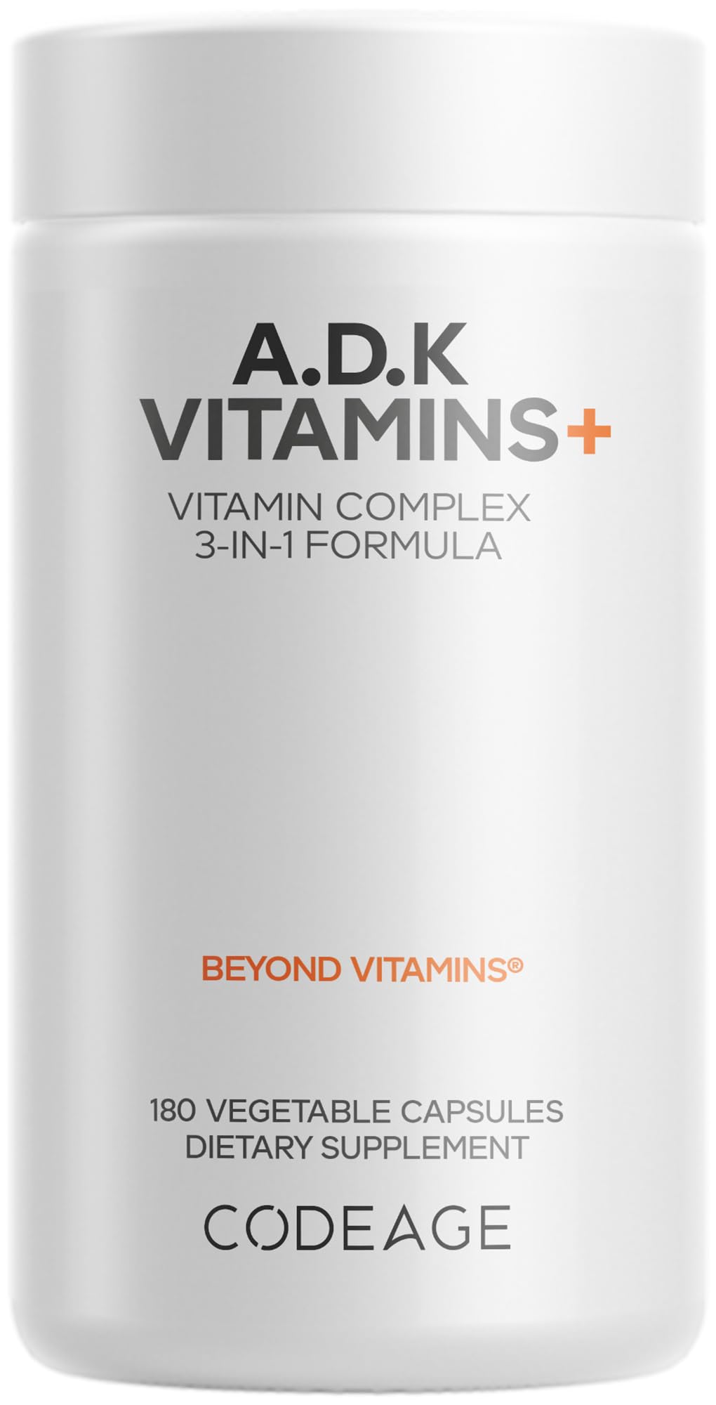 Codeage ADK Vitaminas, botella con cápsulas, apoyo diario de A-D-K para bienestar