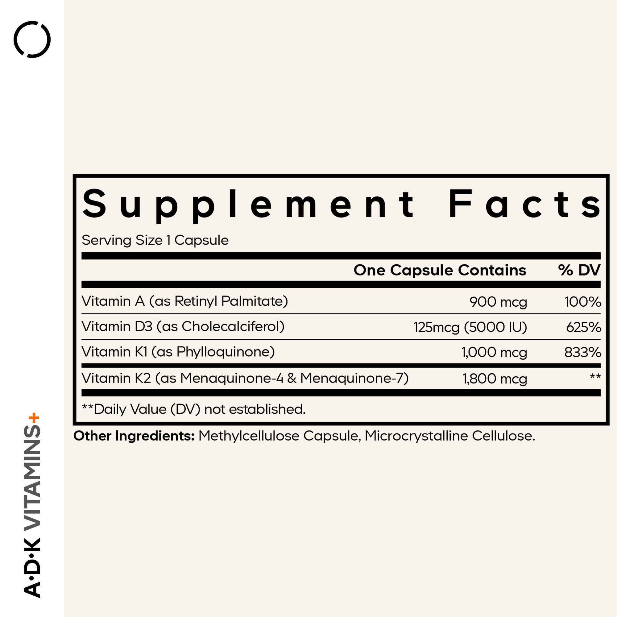Capsula individual Codeage ADK Vitamins+ lista para consumo diario.