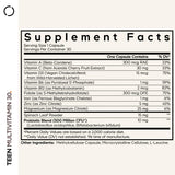 Codeage multivitaminas para adolescentes con etiqueta clara y legible para identificar nutrientes.