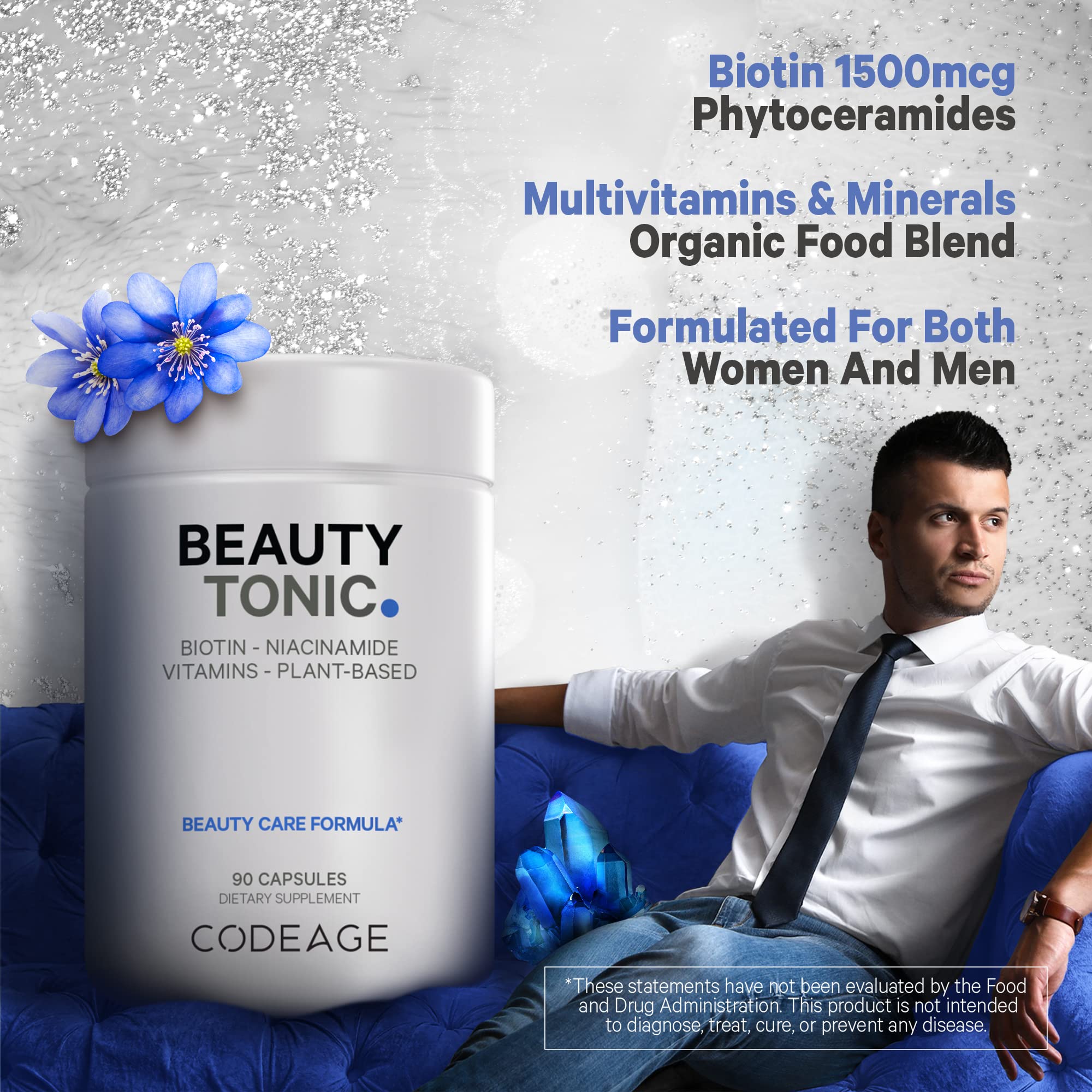 Codeage Biotina listo para rutina diaria de belleza.