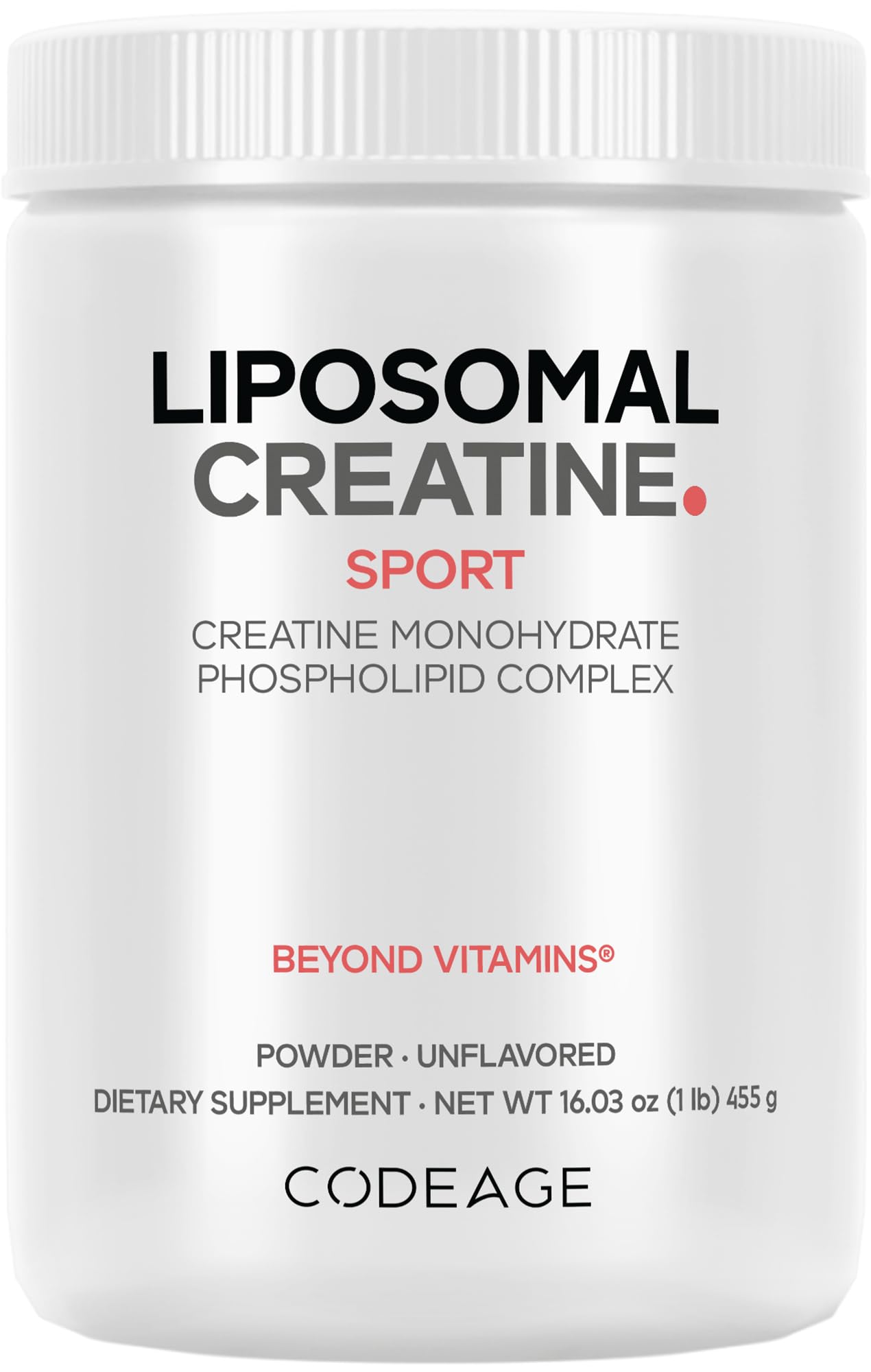 Codeage Liposomal Creatine sin sabor en frasco para medir porciones