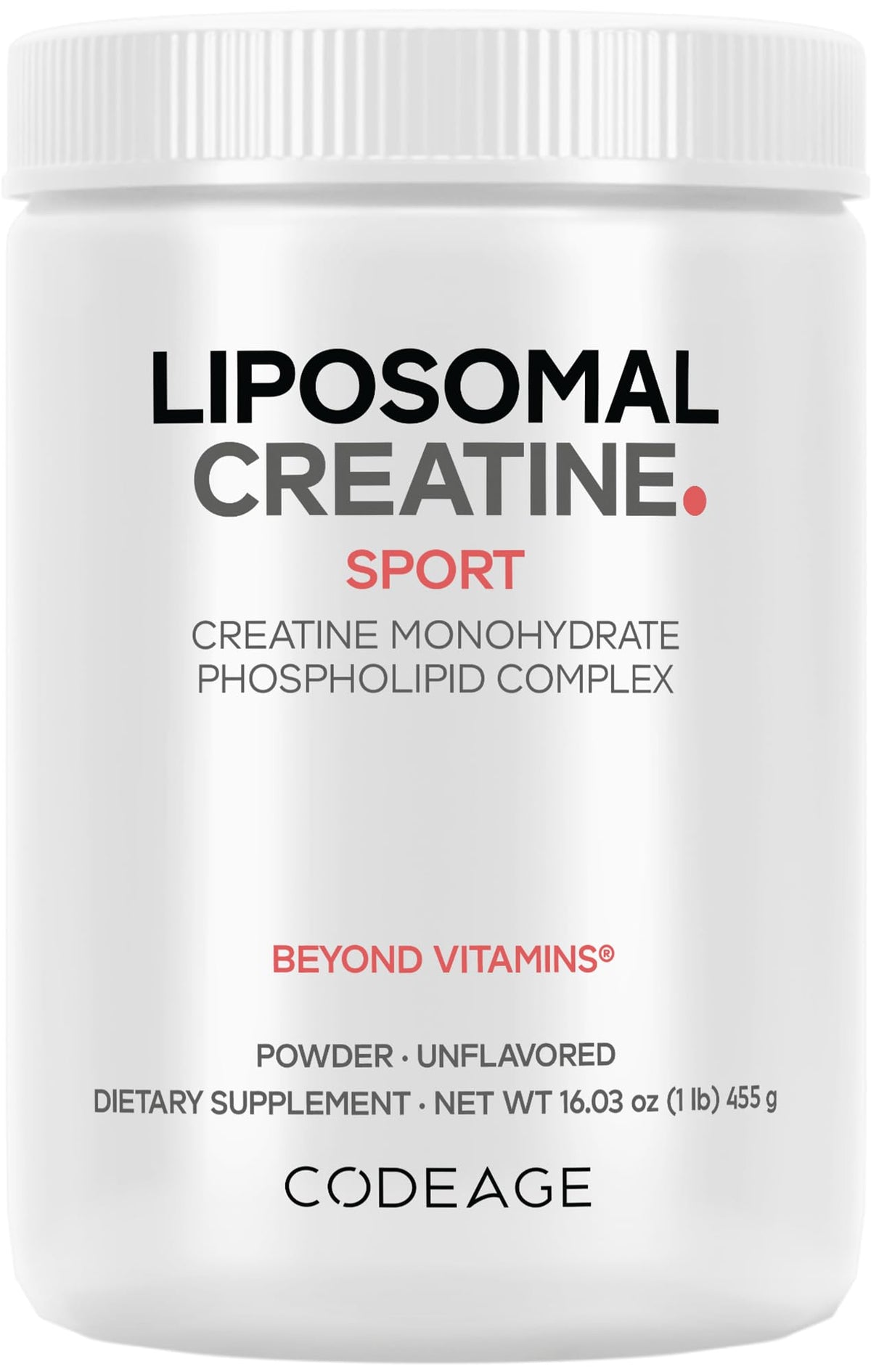 Codeage Liposomal Creatine sin sabor en frasco para medir porciones