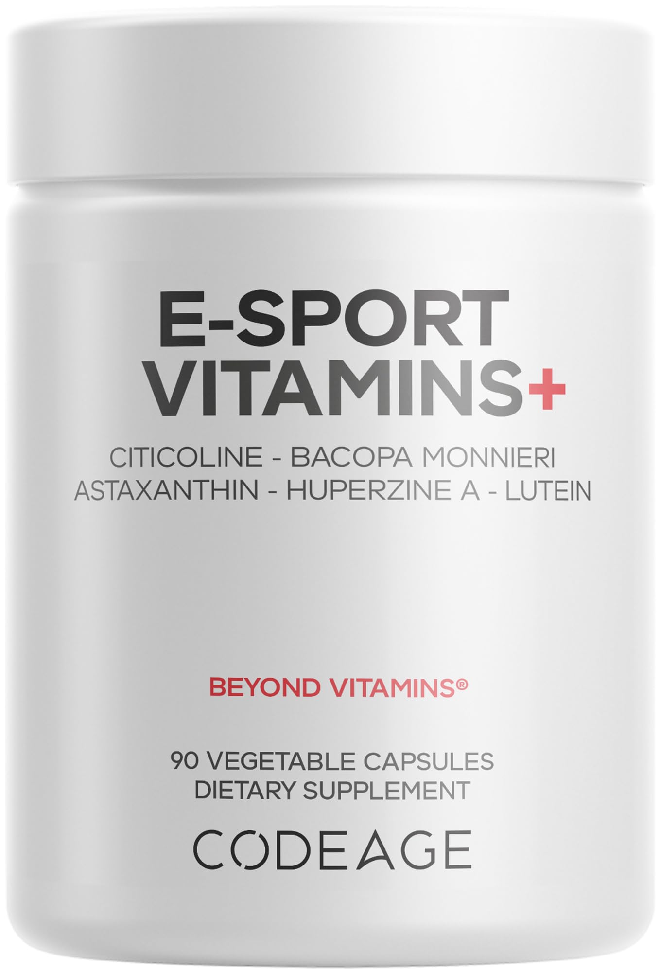 Codeage E-Sport Vitamins+ frente a la botella para enfoque sostenido durante partidas