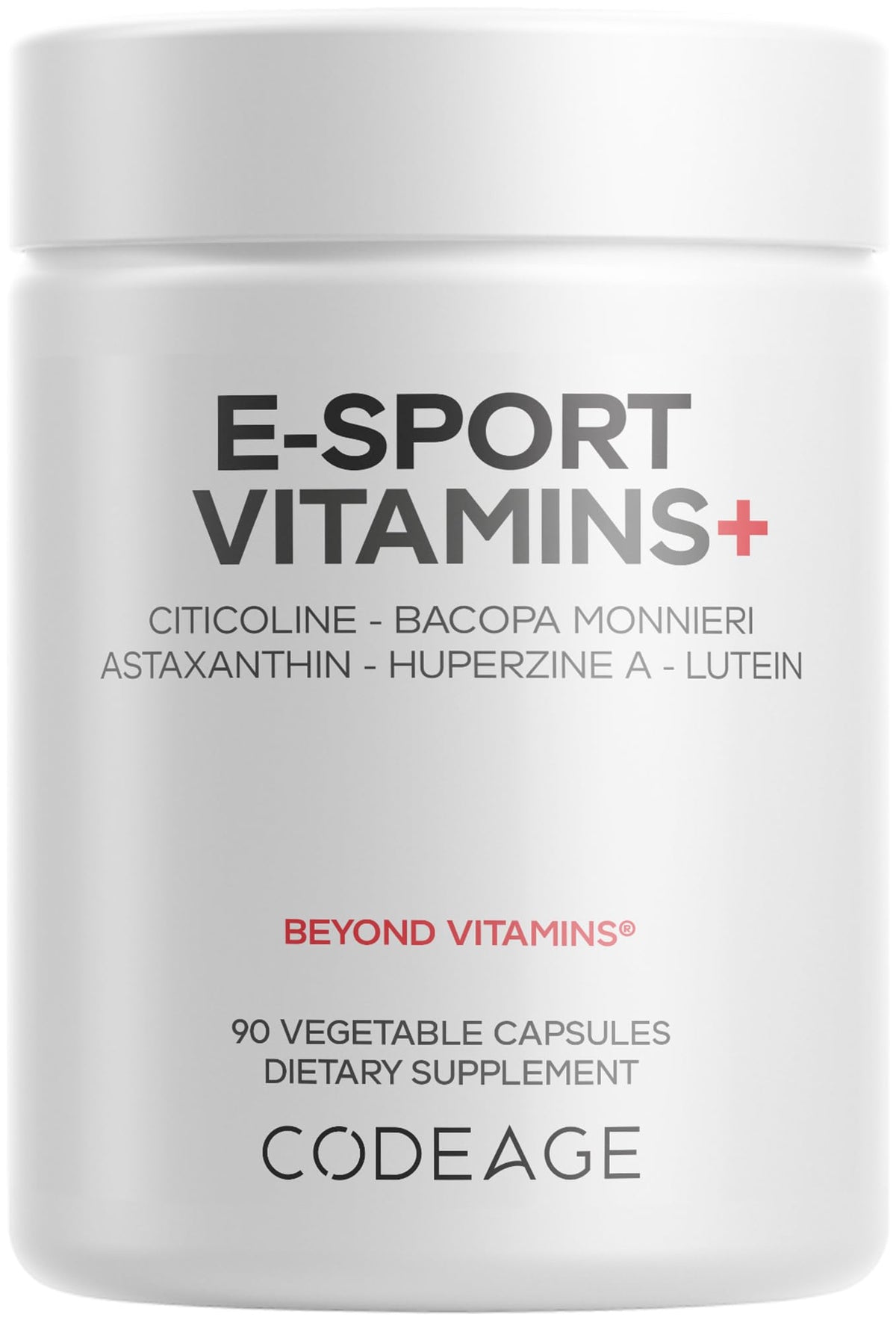 Codeage E-Sport Vitamins+ frente a la botella para enfoque sostenido durante partidas