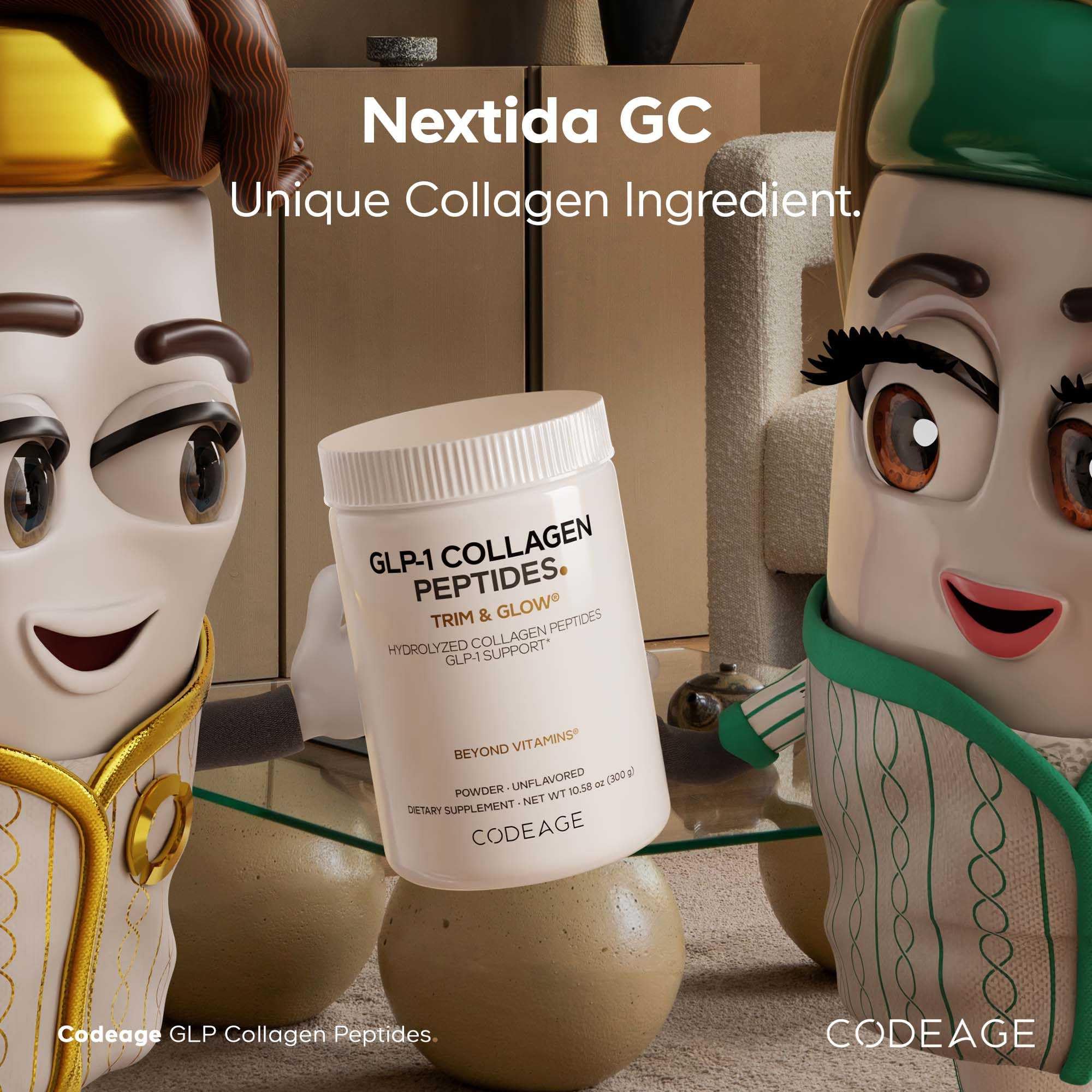 Codeage GLP-1 Collagen Polvo, dispersión en vaso, textura suave al mezclar.