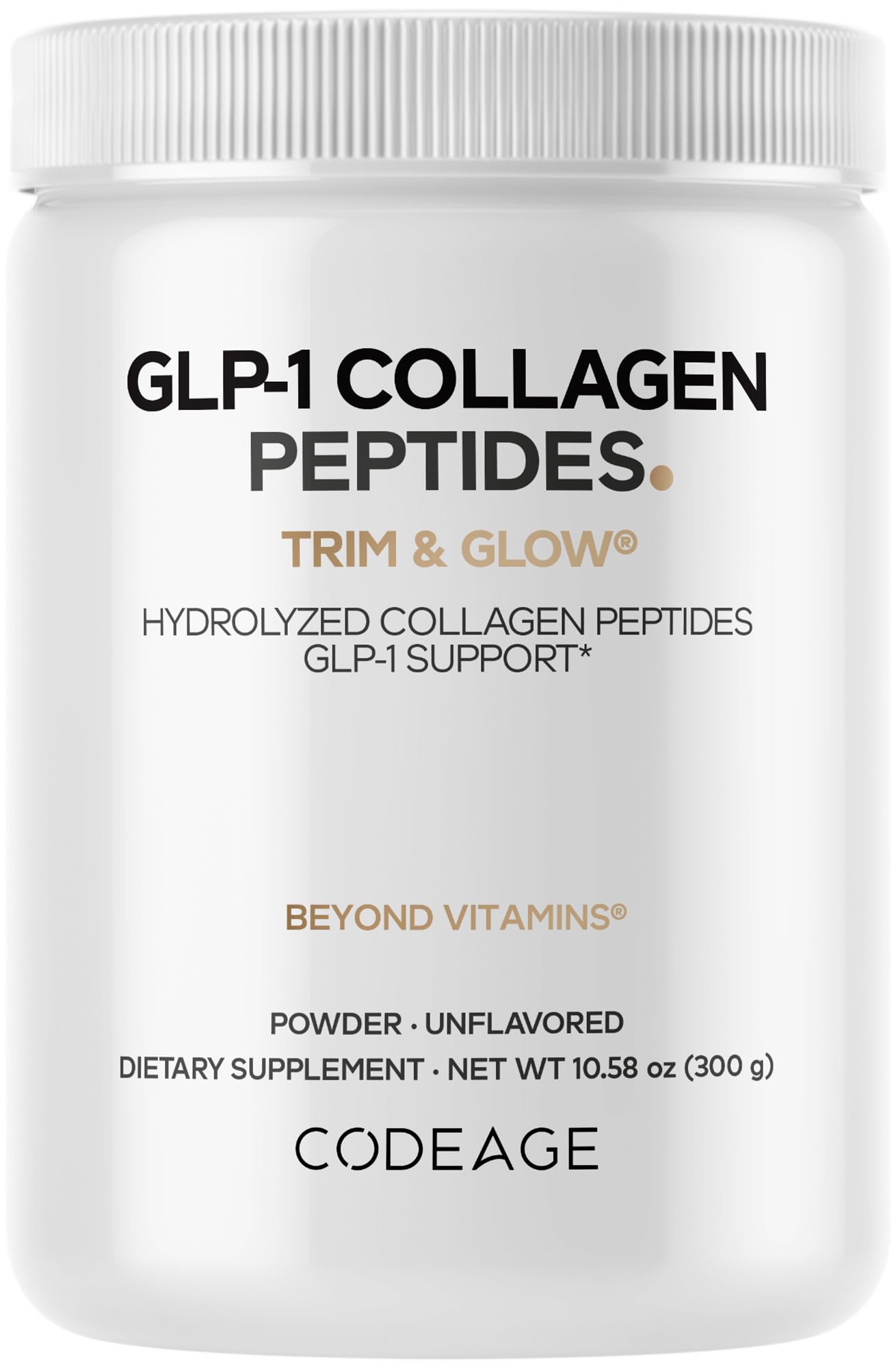 Codeage GLP-1 Collagen Polvo, empaque frontal, ideal para añadir a batidos.