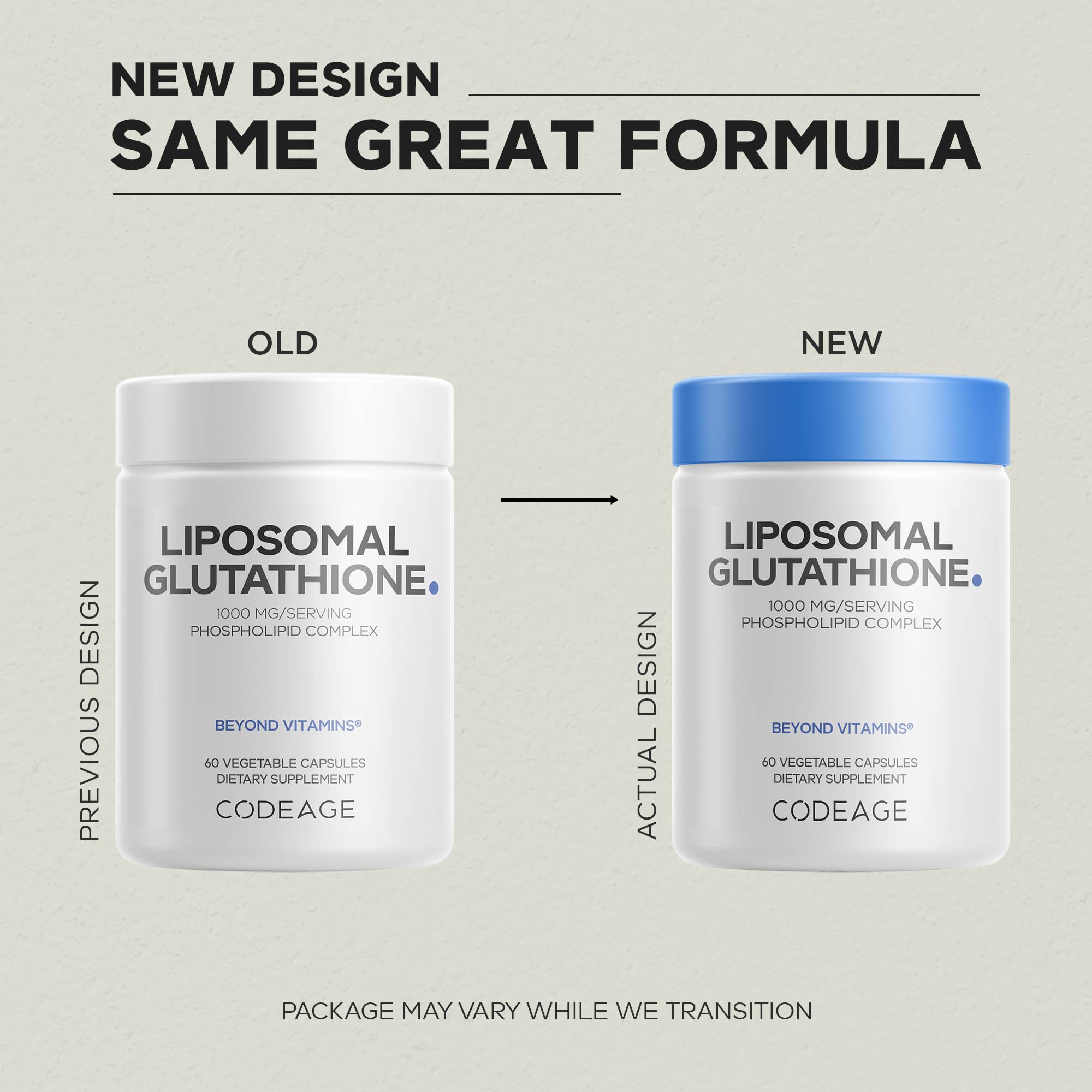 Presentación en cápsulas Codeage Glutatión Liposomado 1000 mg
