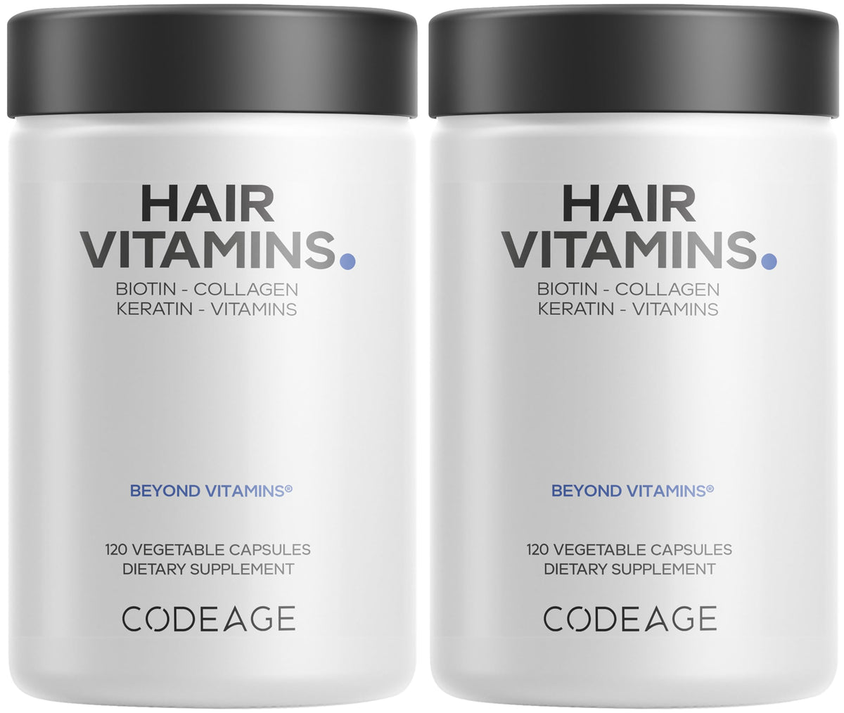 Codeage Hair Vitamins en botella, cápsulas para nutrición capilar diaria.