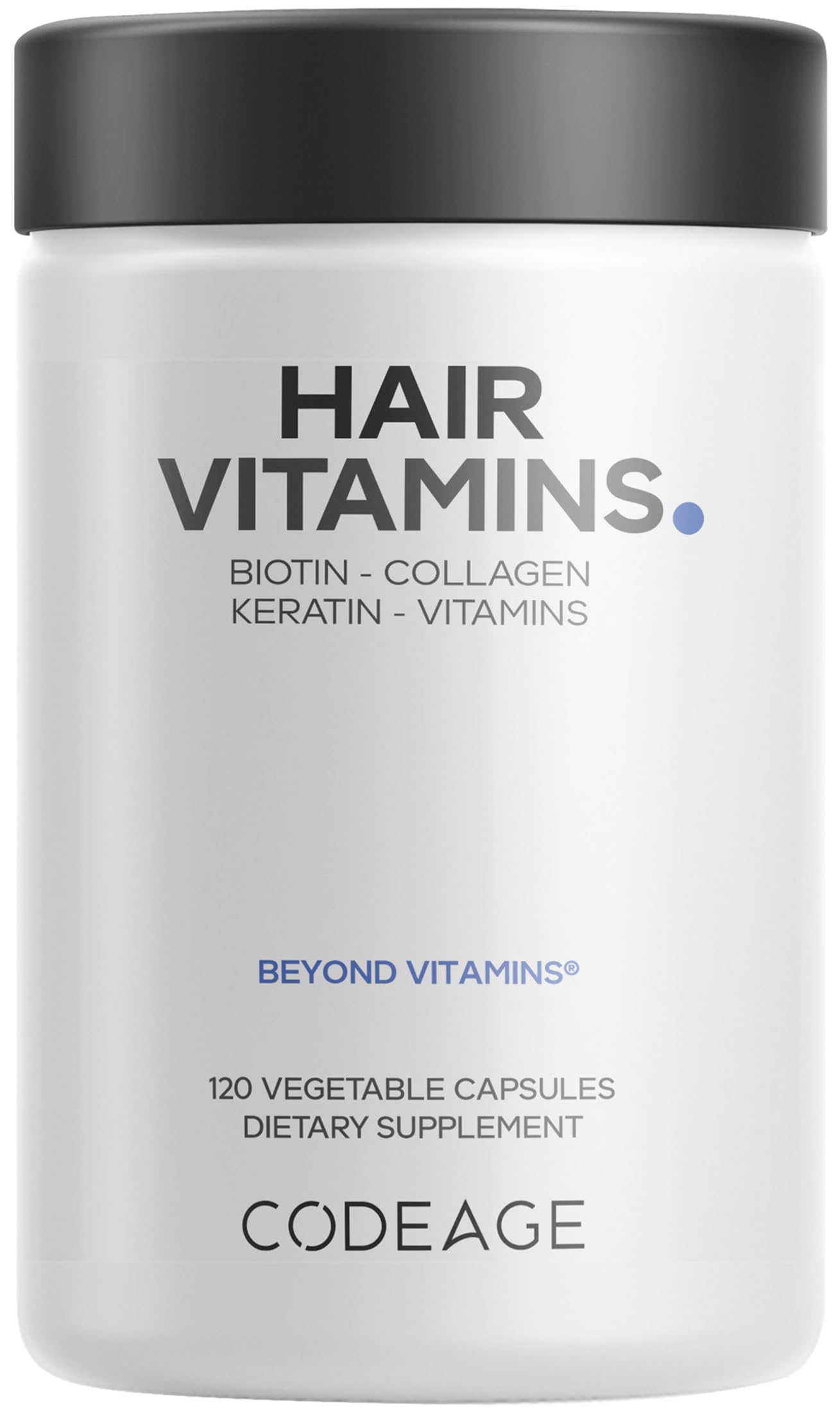 Codeage botella de vitaminas para el cabello, apoyo diario para brillo y fortaleza.