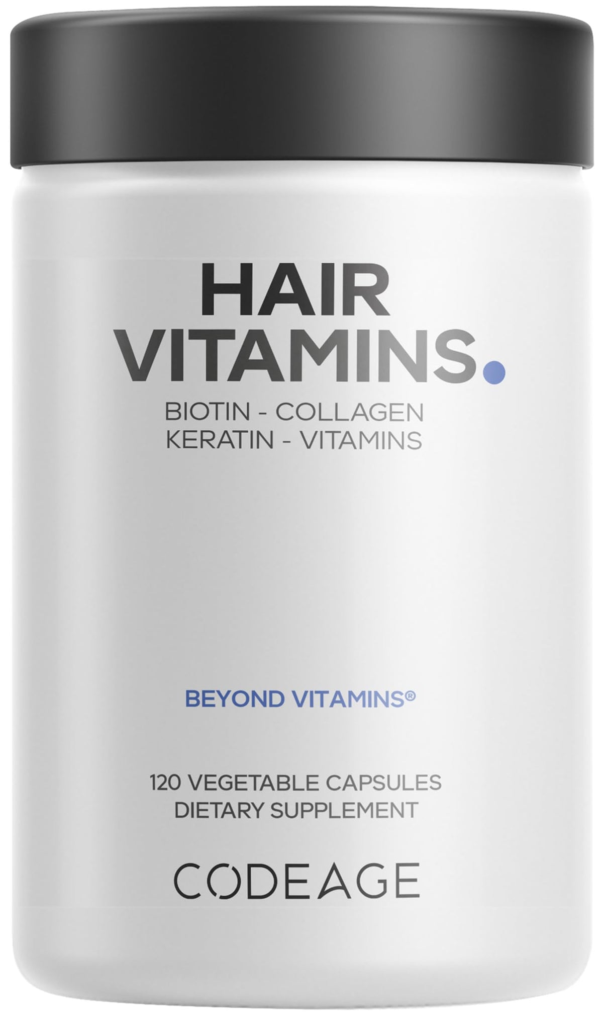 Codeage botella de vitaminas para el cabello, apoyo diario para brillo y fortaleza.