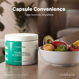 Codeage Instantfood Five A Day: envase con certificación cgmp y producción en USA