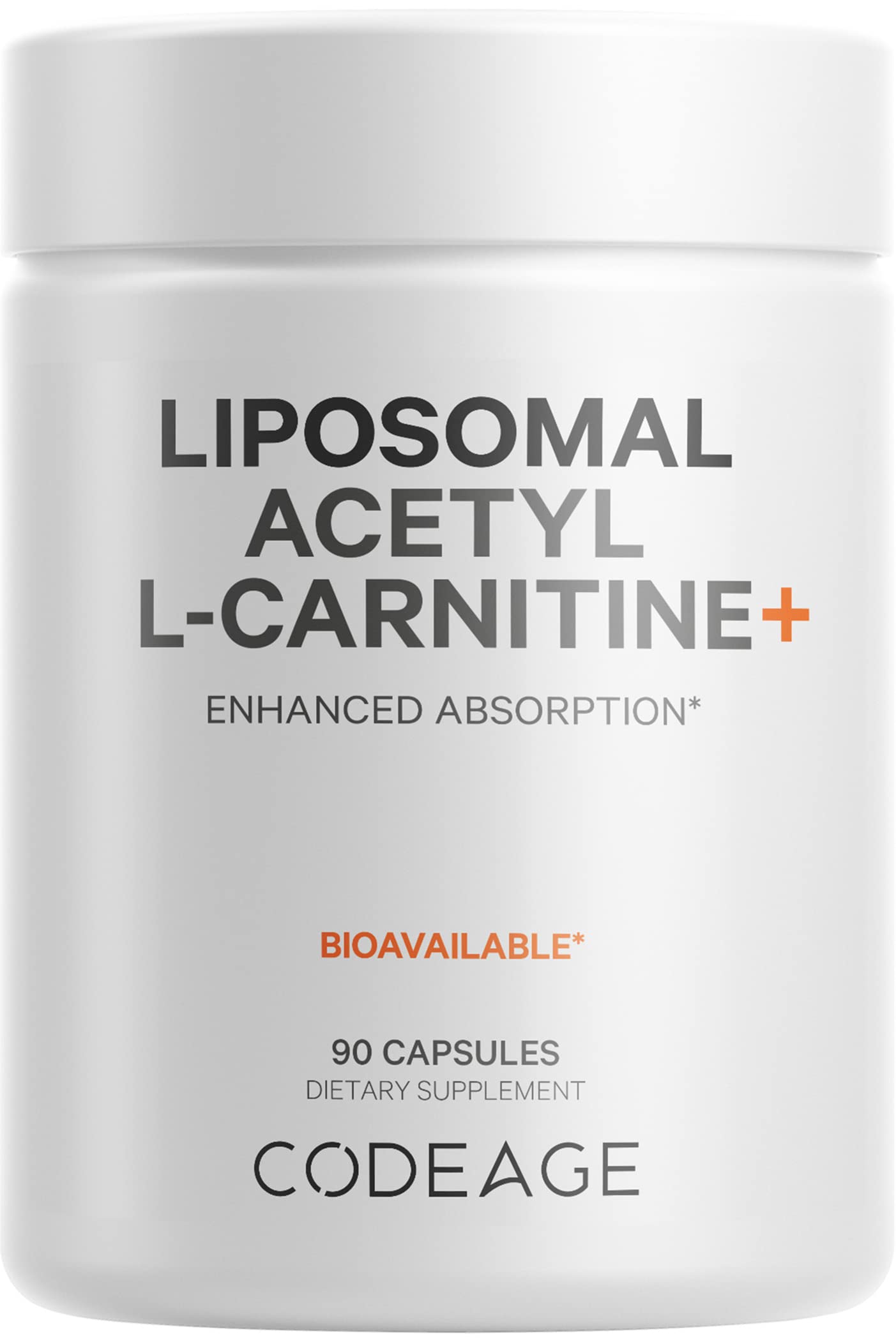 Codeage Liposomal Acetyl-L-Carnitine: botella con cápsulas fáciles de tomar para uso diario.