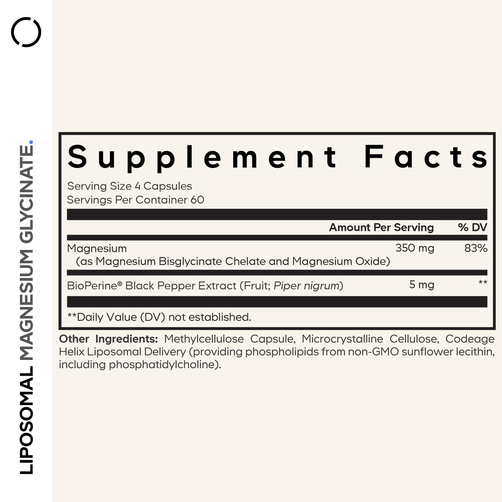 Codeage Magnesio Liposomal, cápsulas visibles, entrega liposomal para mejor absorción.