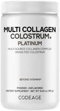 Codeage Multi Colágeno Colostro Platino en botella, apoyo diario para piel y articulaciones.