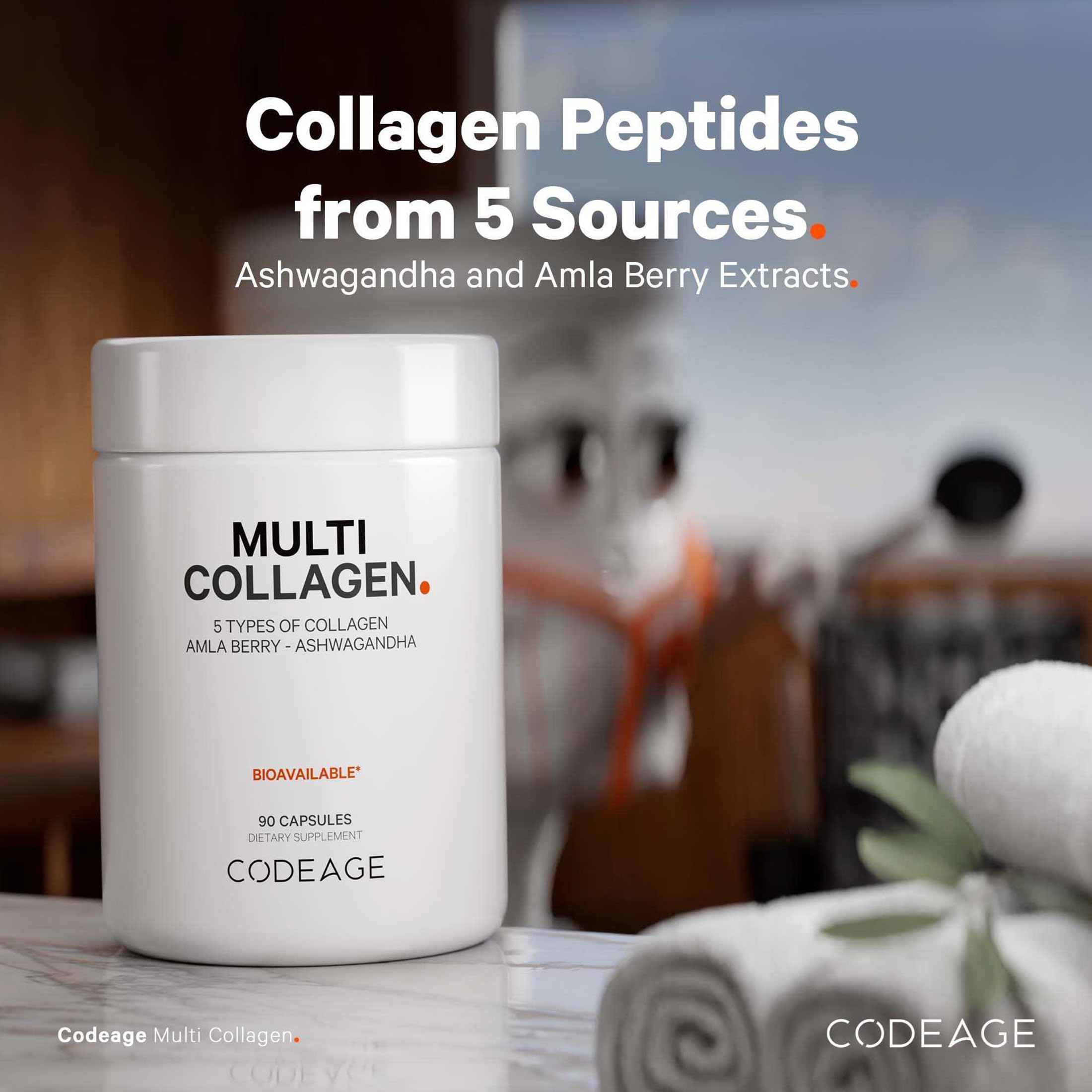 Codeage Multi Collagen: etiqueta detallada con información de 5 tipos de colágeno en cada dosis.
