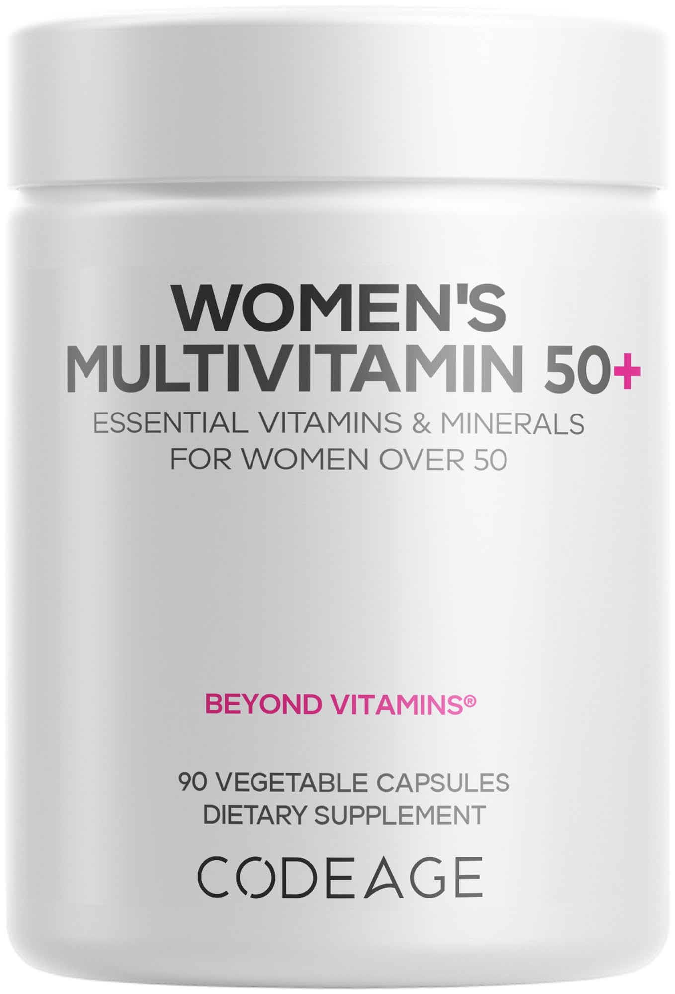 Codeage multivitamínico 50+ en botella, apoyo diario de nutrientes esenciales.