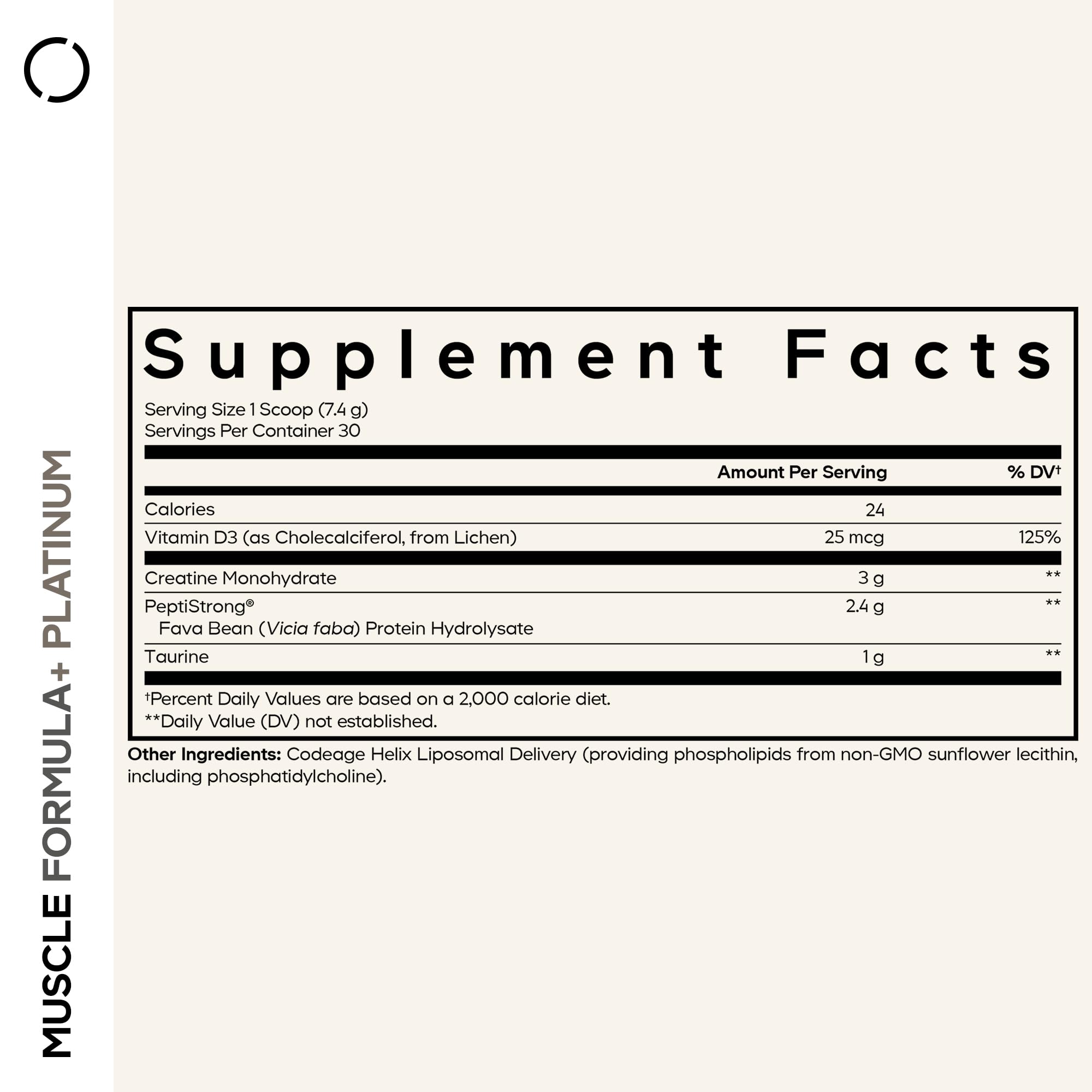 Codeage Muscle Formula+ Platinum PeptiStrong de haba para soporte proteico.