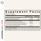 Codeage Liposomal NAD+ etiqueta frontal que destaca la fórmula