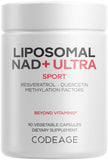 Codeage Liposomal NAD+ con Resveratrol: cápsulas en botella para energía diaria