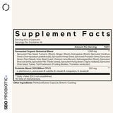 Codeage SBO Probioticos: etiqueta-detalle destaca las 6 cepas y los fermentados vegetales.