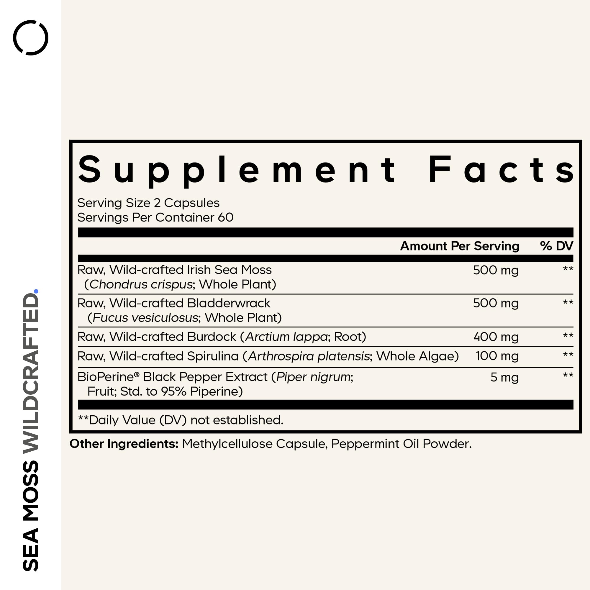 Codeage Sea Moss espirulina cruda, ingredientes clave para energía natural