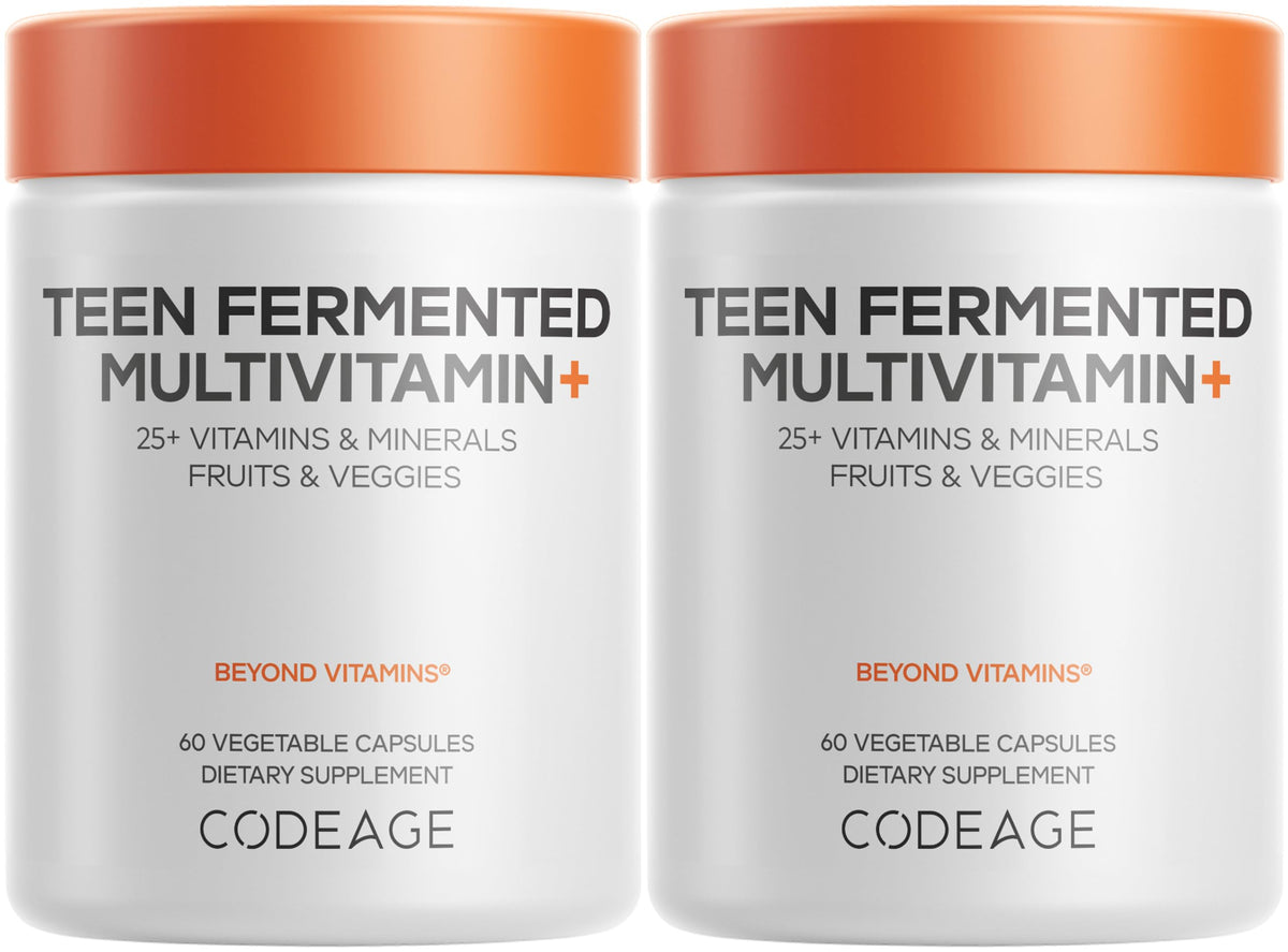 Codeage multivitamínico para adolescentes, botella frontal, apoyo nutricional diario.