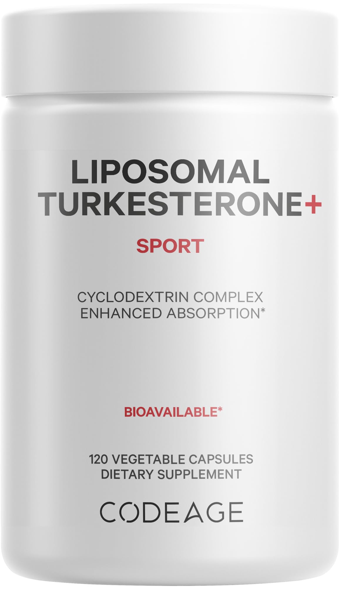 Codeage Turkesterone en frasco; fácil dosis diarias para rutinas de entrenamiento.