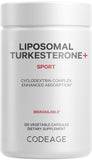 Codeage Turkesterone en frasco; fácil dosis diarias para rutinas de entrenamiento.