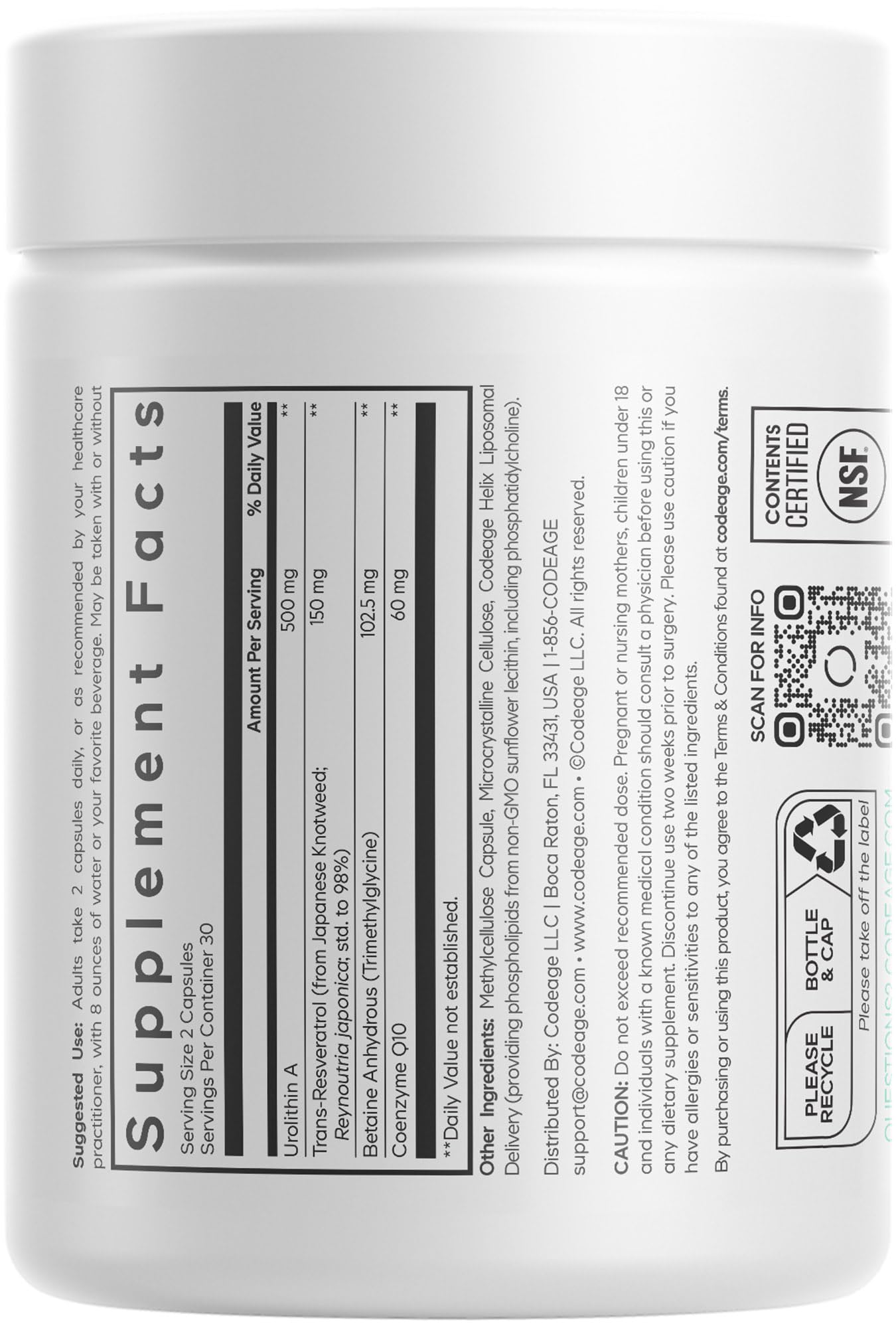 Codeage Urolitina A caja 30 dosis para un mes.