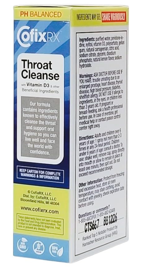 COFIXRX limpia garganta sabor limón para uso diario.