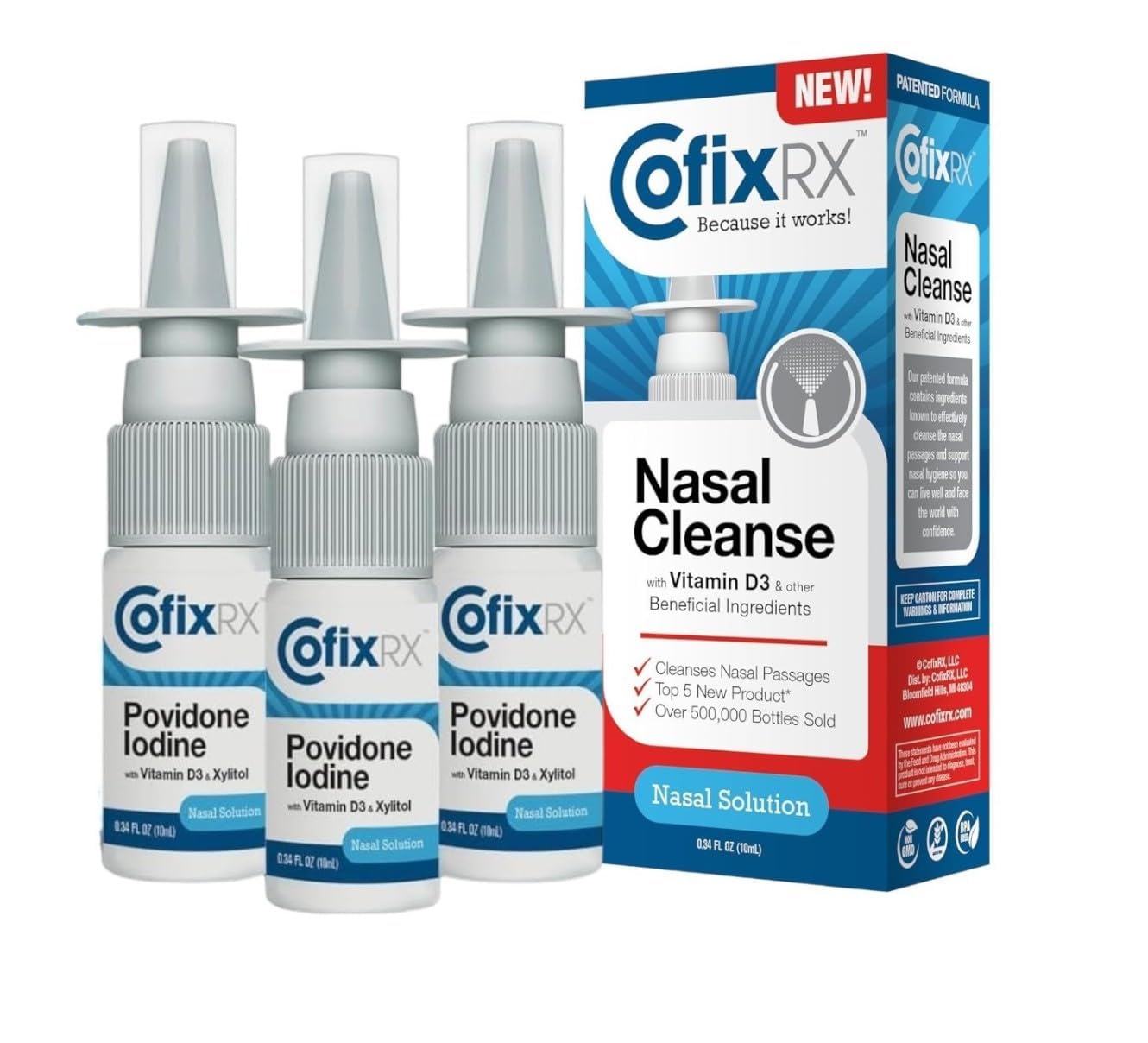 CofixRx Nasal Spray, frasco dosificador para limpieza diaria.