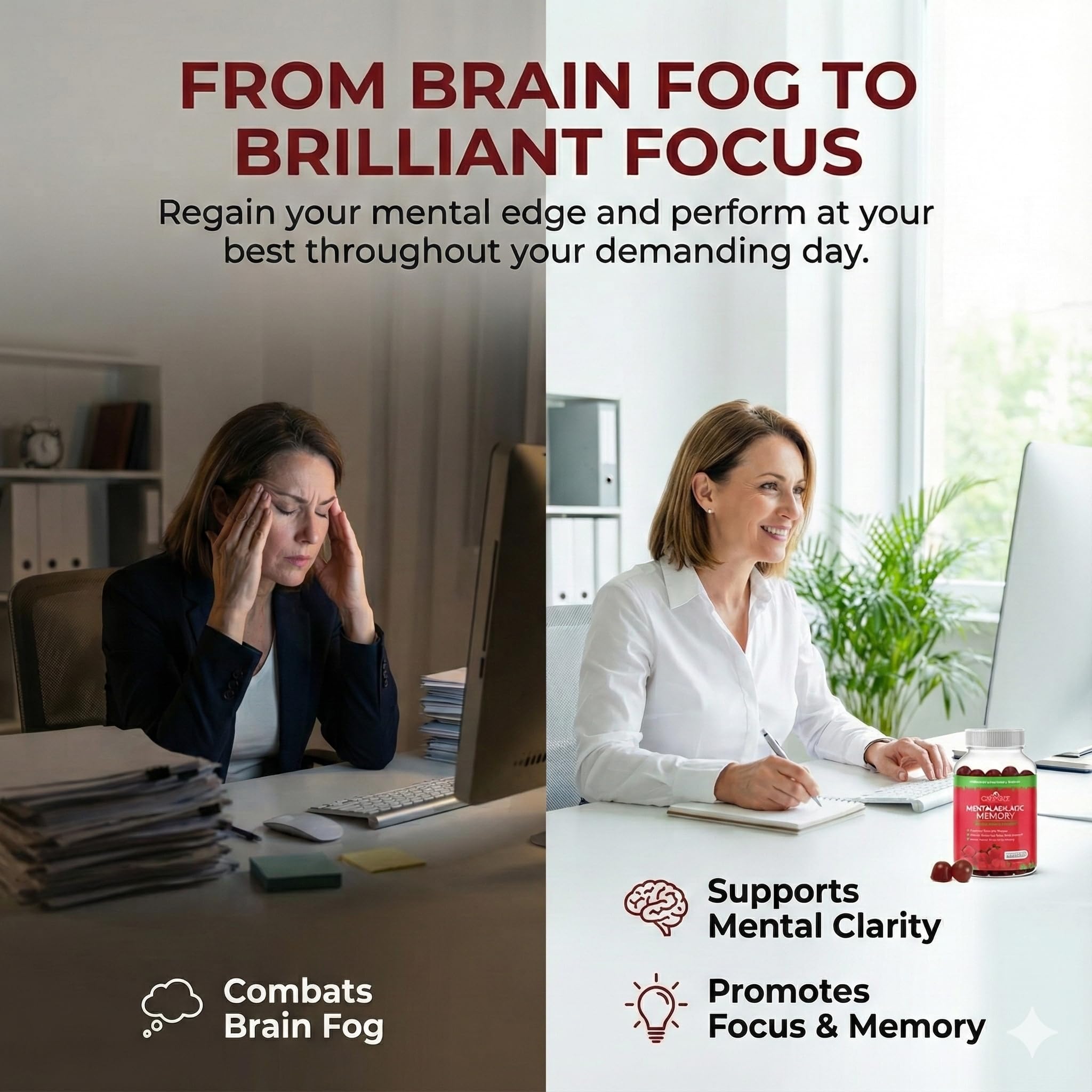 CogniTune gomitas L-Methylfolate fresa, opción en plato para consumo diario