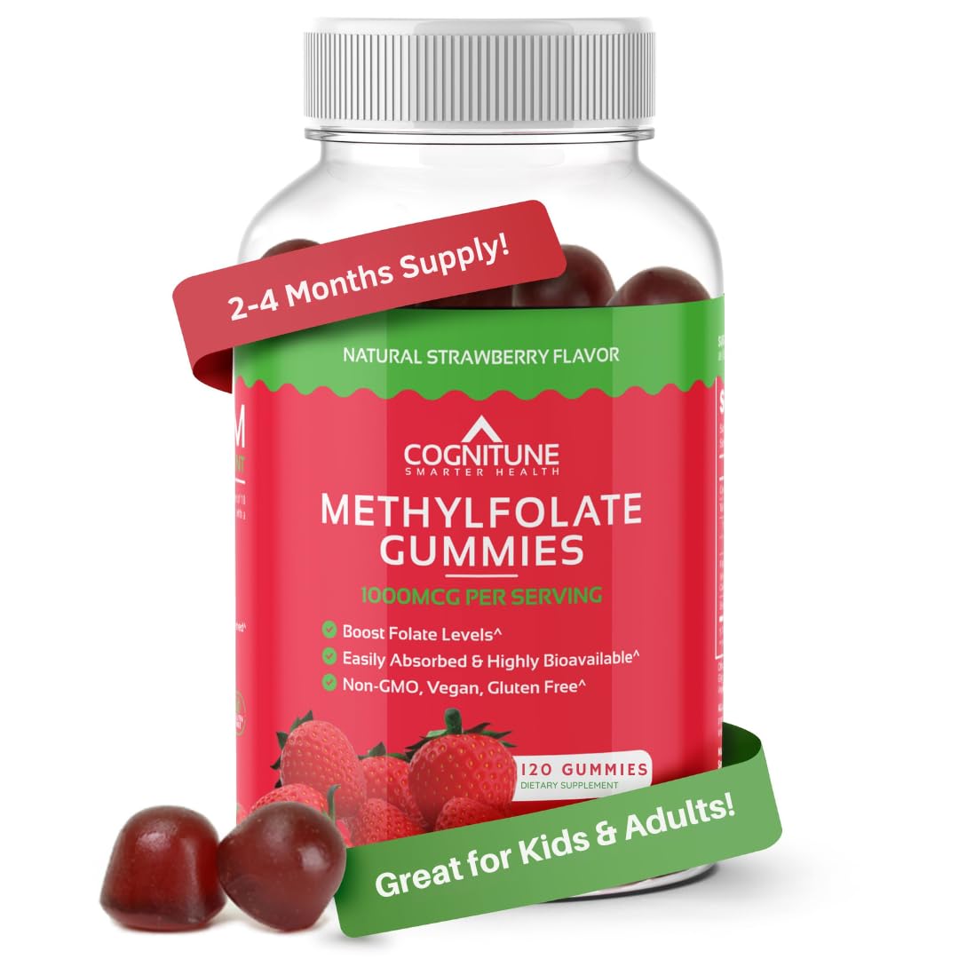 CogniTune gomitas L-Methylfolate fresa, envase práctico para toda la familia
