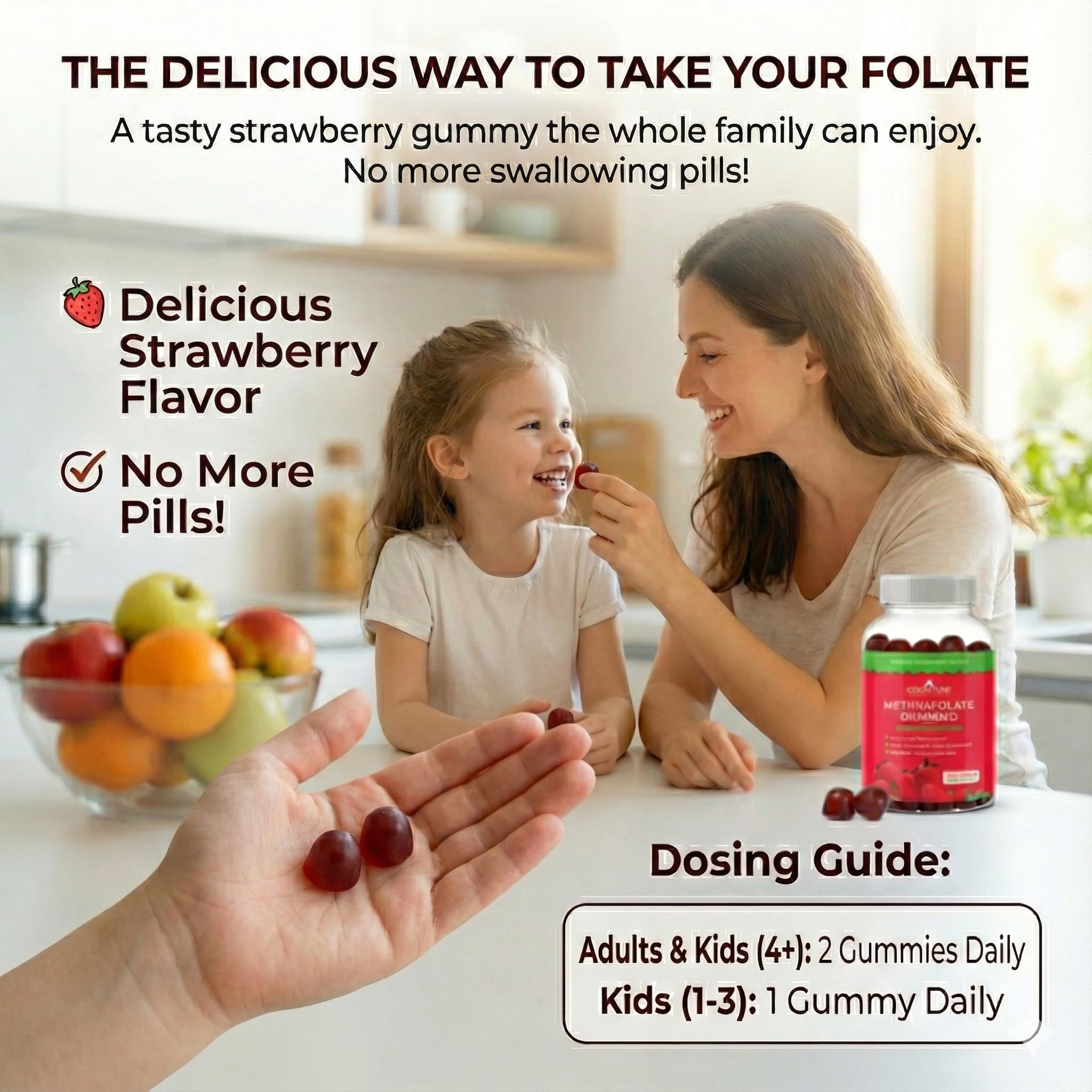 CogniTune gomitas L-Methylfolate fresa, textura masticable para consumo diario
