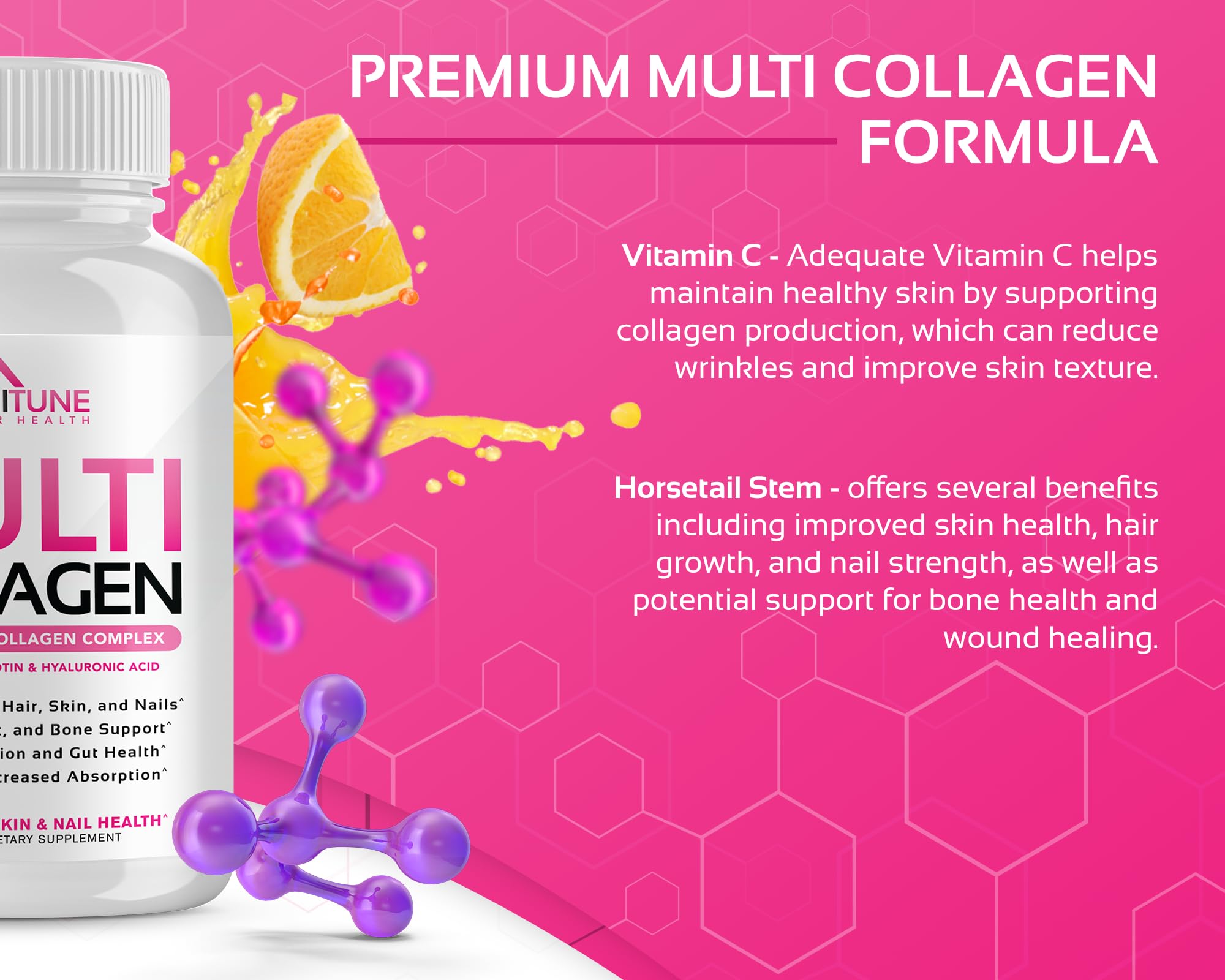 CogniTune Multi Colágeno enfoque en piel, cabello y uñas.