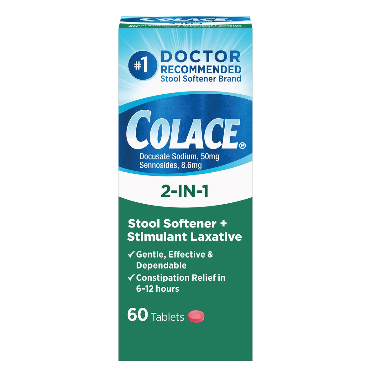 Colace ablandador de heces en botella para alivio suave nocturno