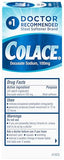 Colace cápsulas 100 mg, envase trasero, fórmula sin estimulantes para mayor comodidad.