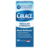 Colace cápsulas 100 mg, envase frontal, ayuda suave para la regularidad intestinal.