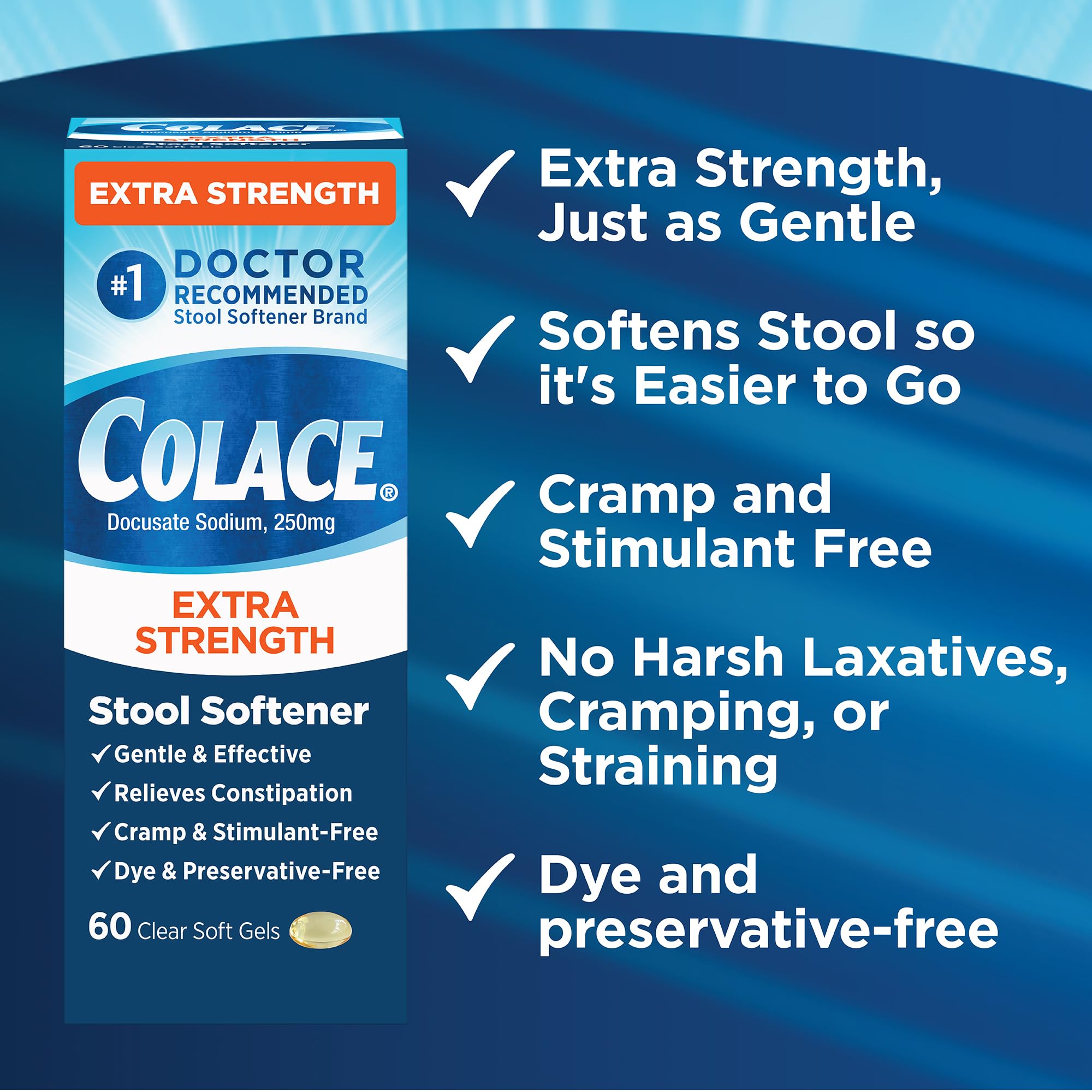 Colace, empaque en caja para viaje para mayor conveniencia.