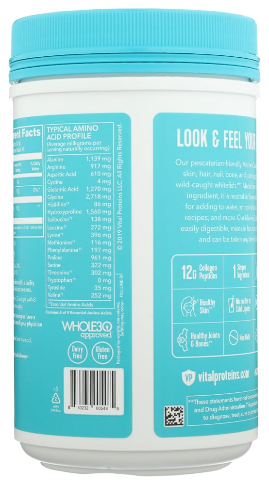 Colágeno marino Vital Proteins, polvo para mezclar suavemente en yogur.