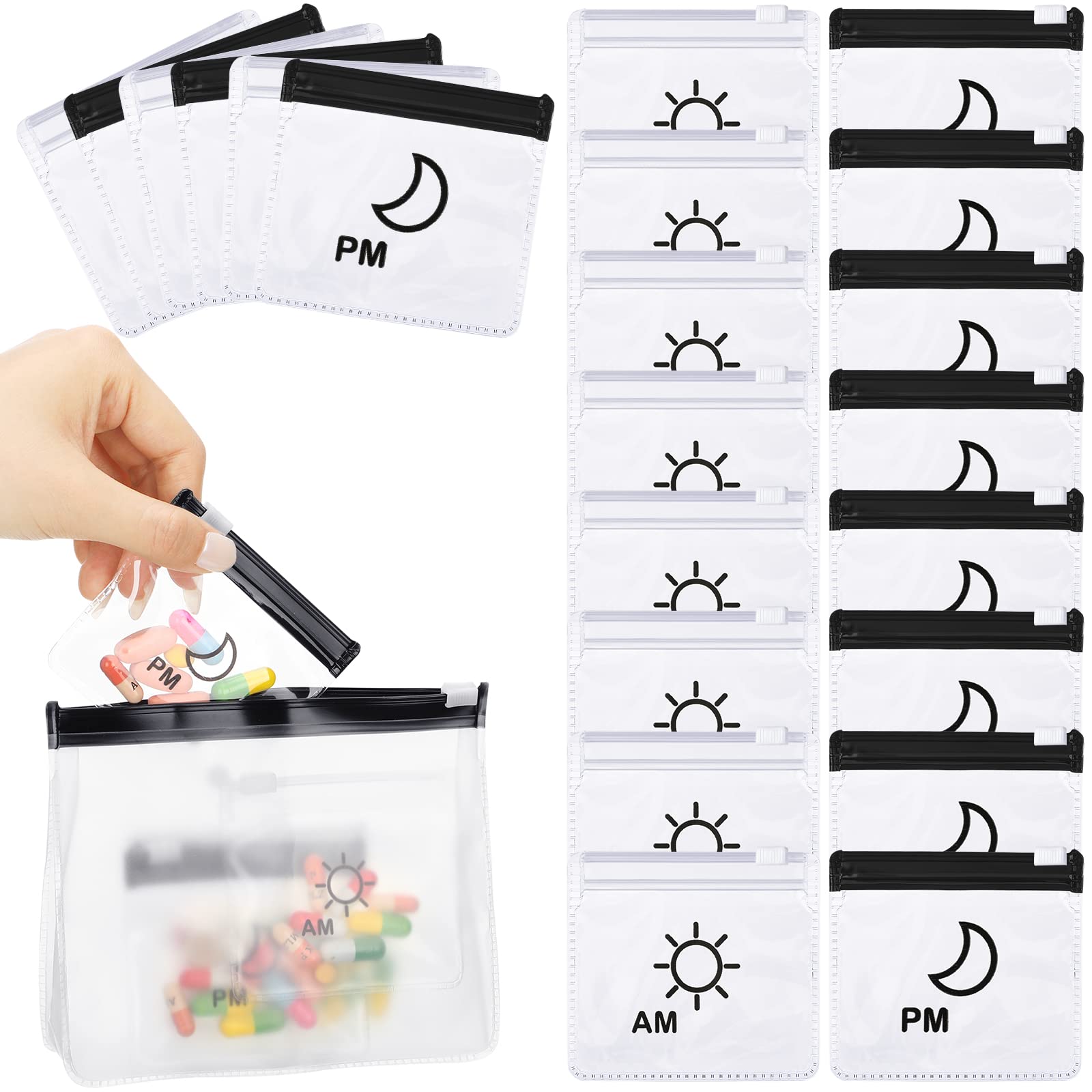 Colarr bolsas para pastillas con cierre deslizante para dosis de mañana y tarde
