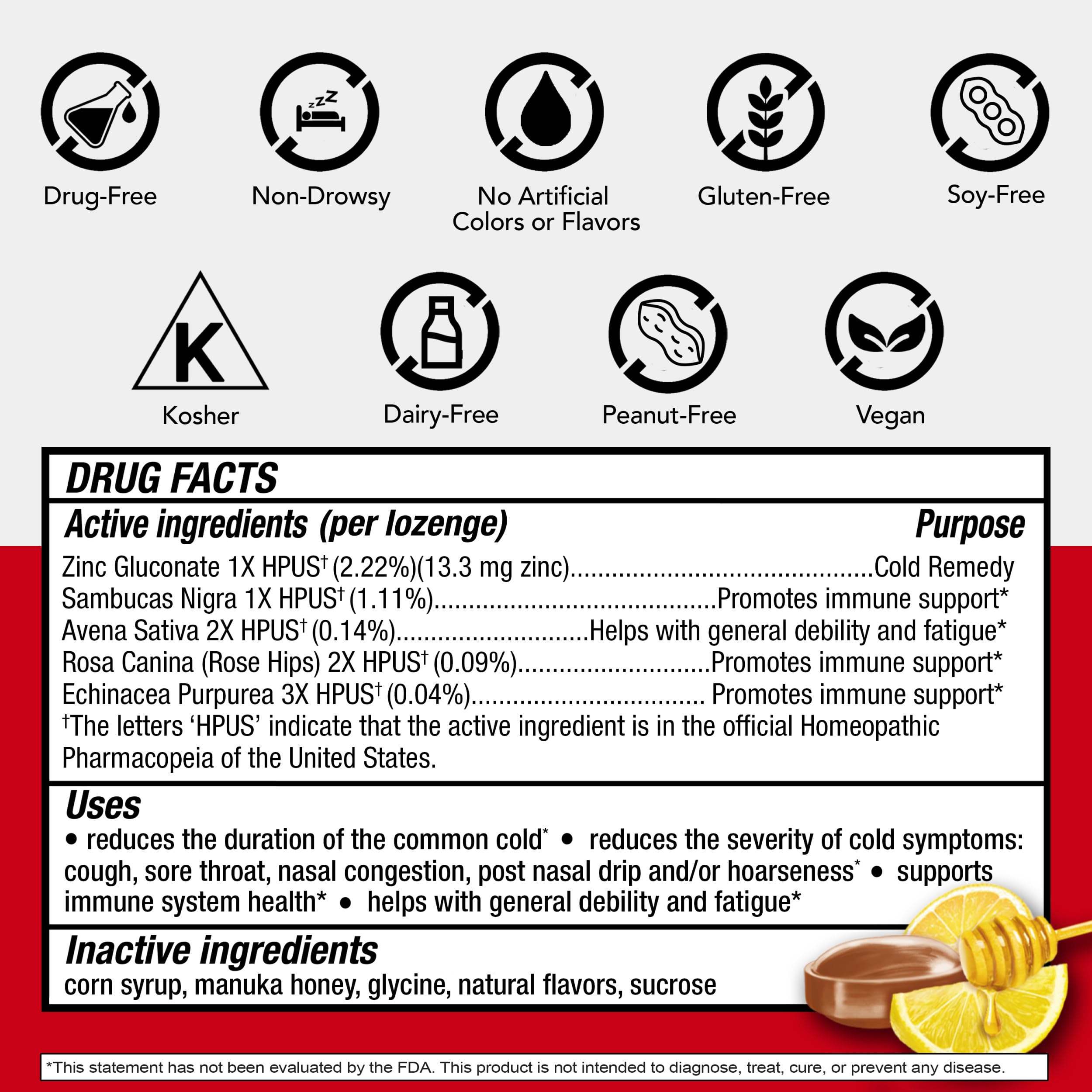 Cold-Eeze Plus Defense sin gluten, soja ni lácteos para mayor compatibilidad.